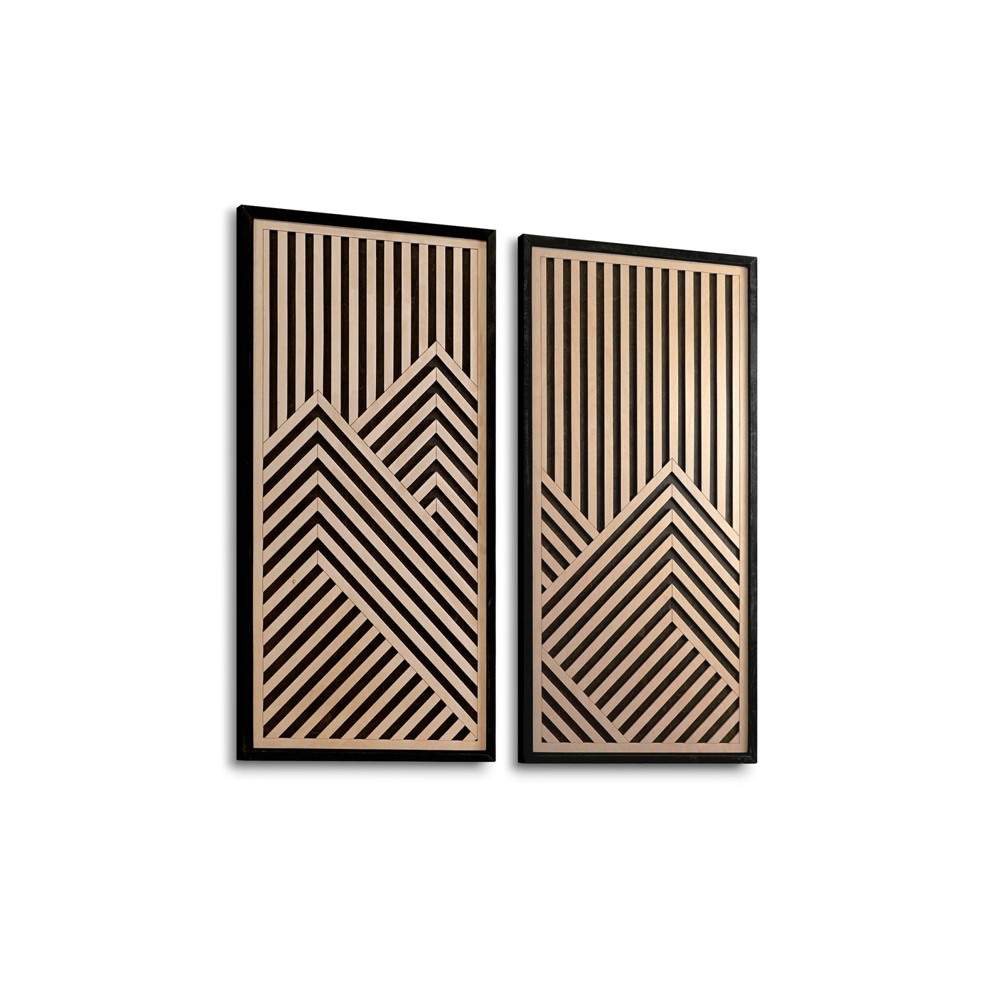 Mountain Range Layered Wood Wall Art Set of 2 – Black & Maple Framed Panels with Geometric Patterns for Homes, Bedrooms & Offices