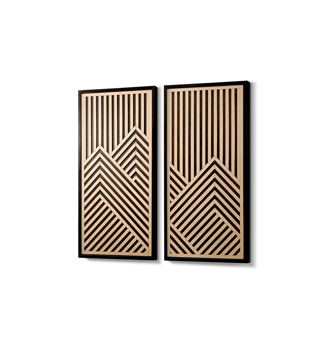 Mountain Range Layered Wood Wall Art Set of 2 – Black & Maple Framed Panels with Geometric Patterns for Homes, Bedrooms & Offices