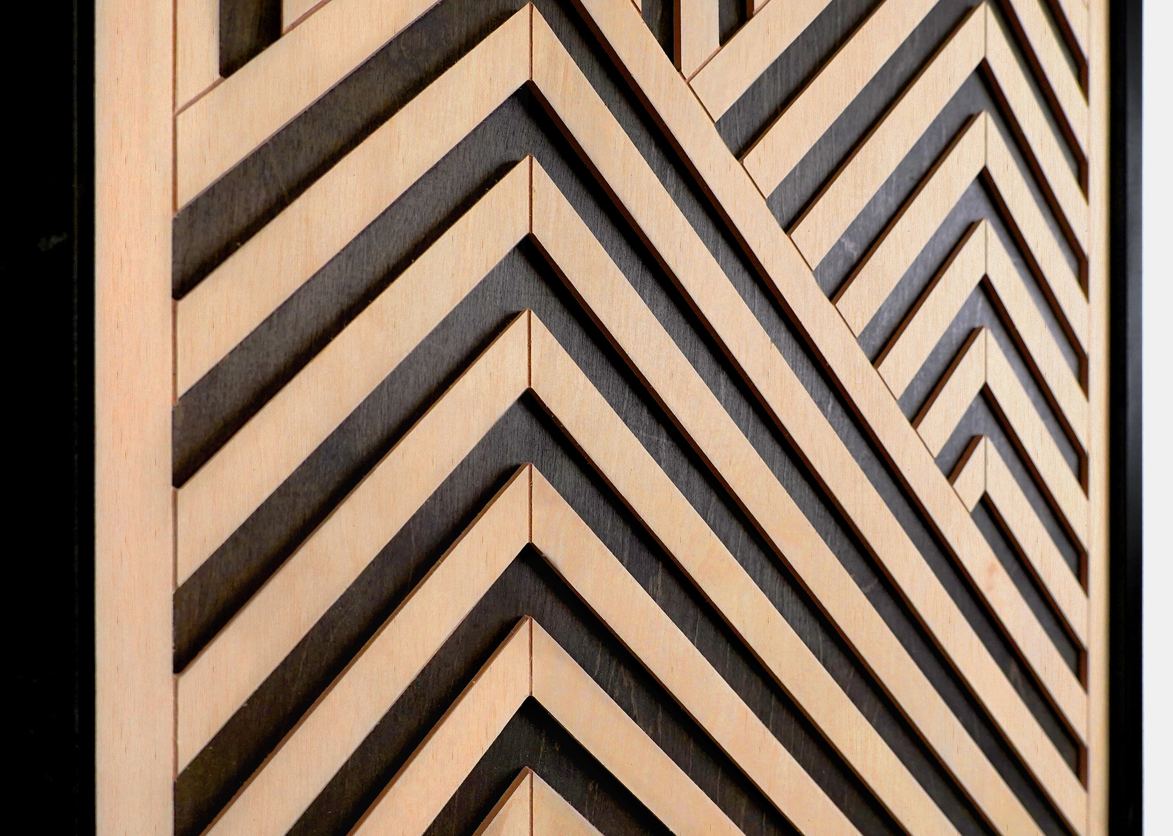 Mountain Range Layered Wood Wall Art Set of 2 – Black & Maple Framed Panels with Geometric Patterns for Homes, Bedrooms & Offices