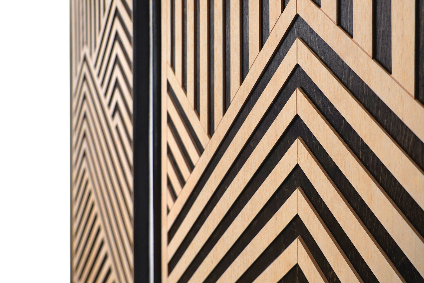 Mountain Range Layered Wood Wall Art Set of 2 – Black & Maple Framed Panels with Geometric Patterns for Homes, Bedrooms & Offices