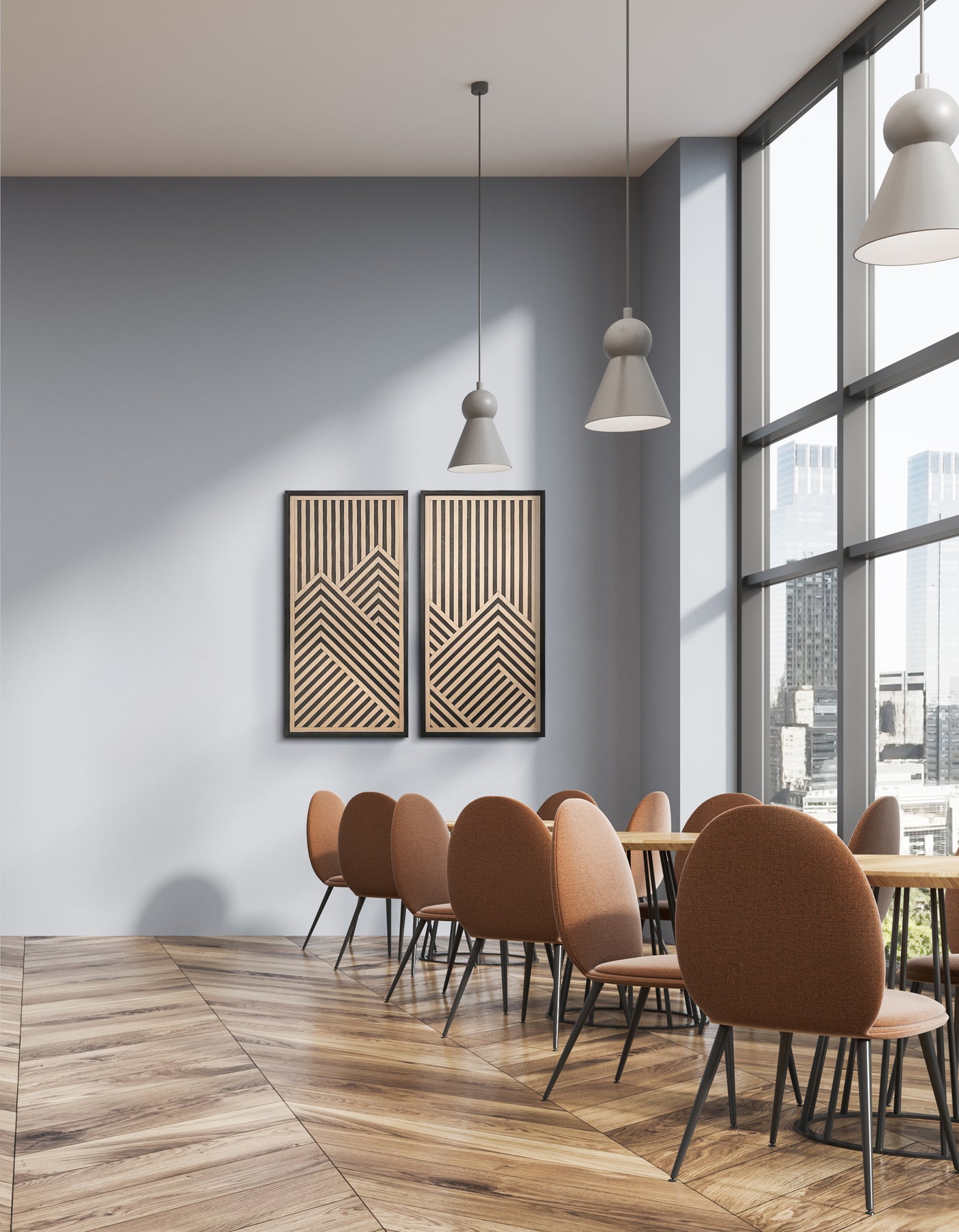 Mountain Range Layered Wood Wall Art Set of 2 – Black & Maple Framed Panels with Geometric Patterns for Homes, Bedrooms & Offices