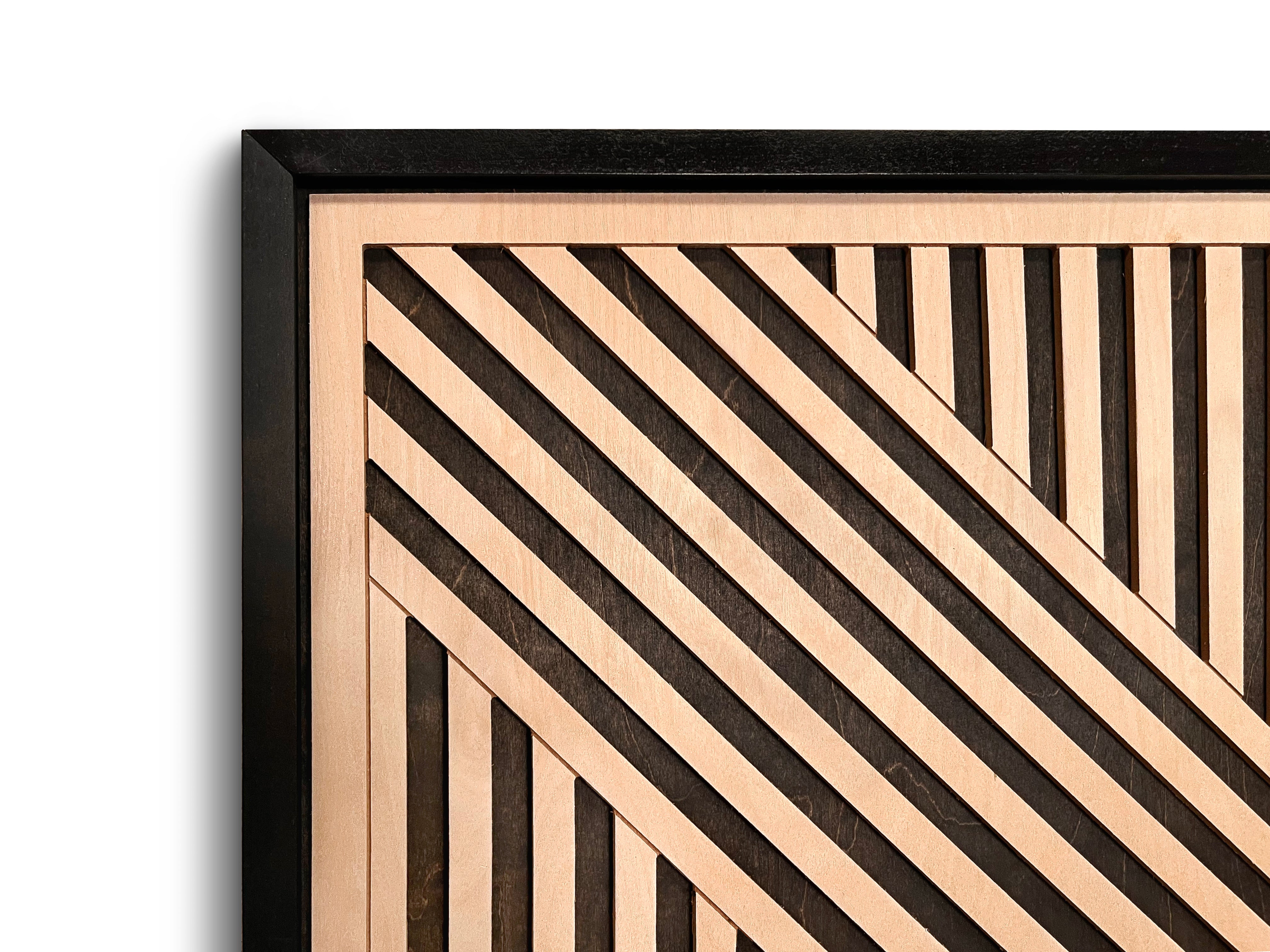 Geometric Layered Wood Wall Art Set of 2 – Framed Panels with Bold Black and Maple Angular Designs for Living Rooms & Offices