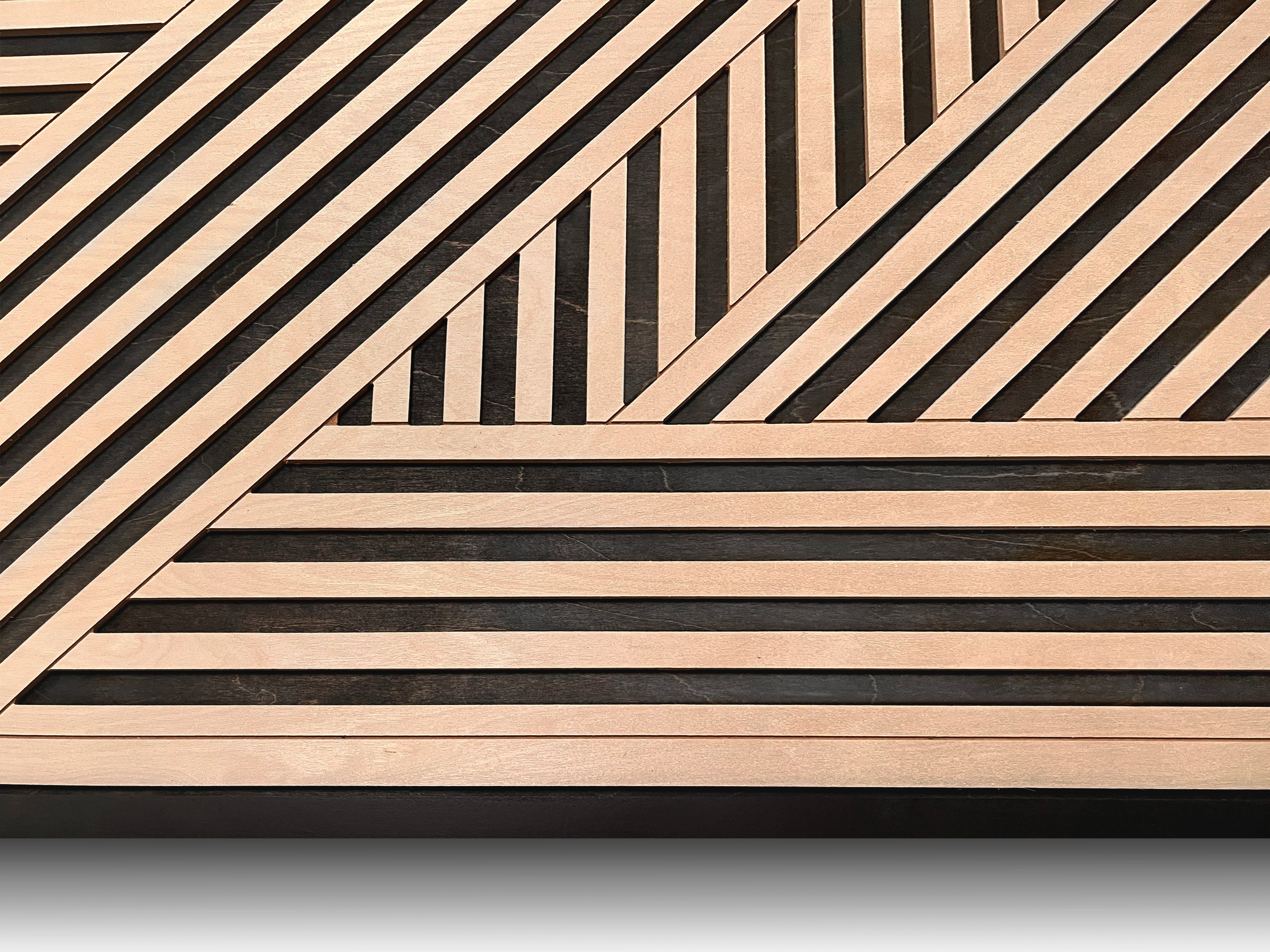 Geometric Layered Wood Wall Art Set of 2 – Framed Panels with Bold Black and Maple Angular Designs for Living Rooms & Offices