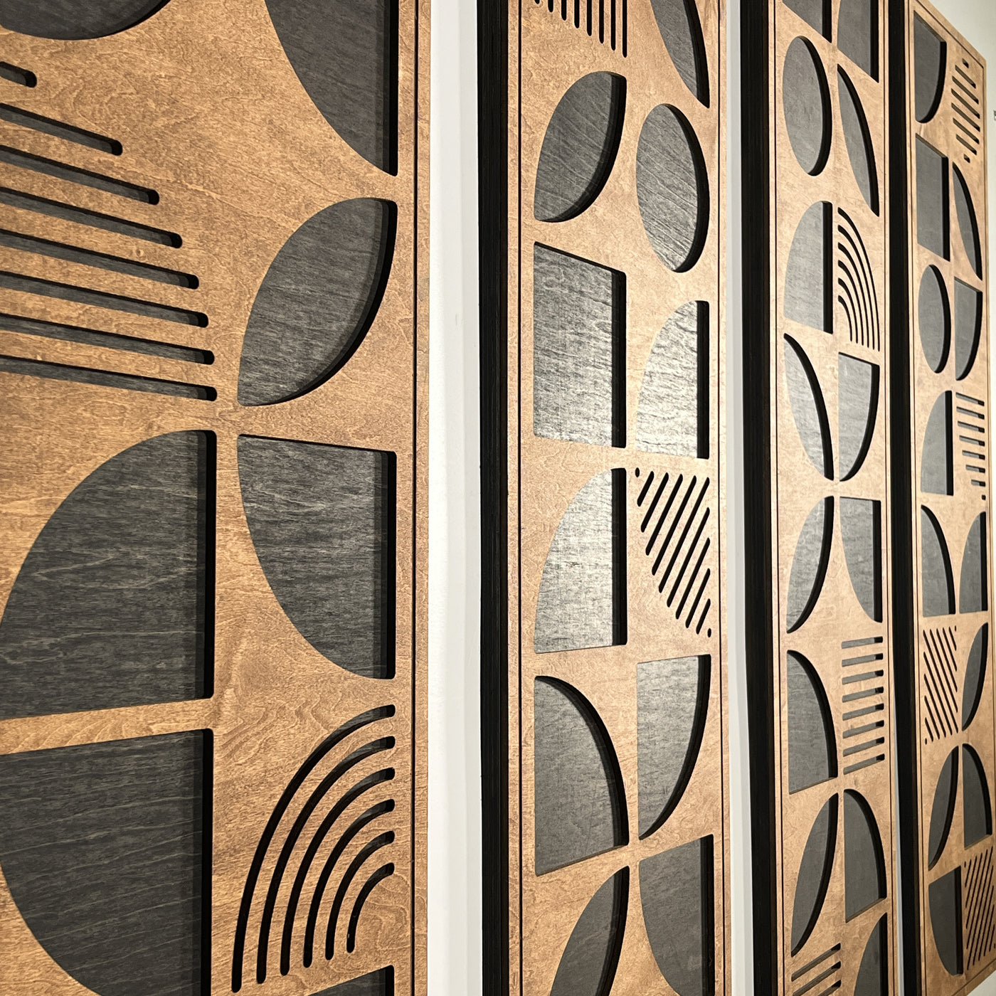 Geometric Shapes Wood Wall Art (Set of 4, 42.5" x 12" per panel) - Form11Studio