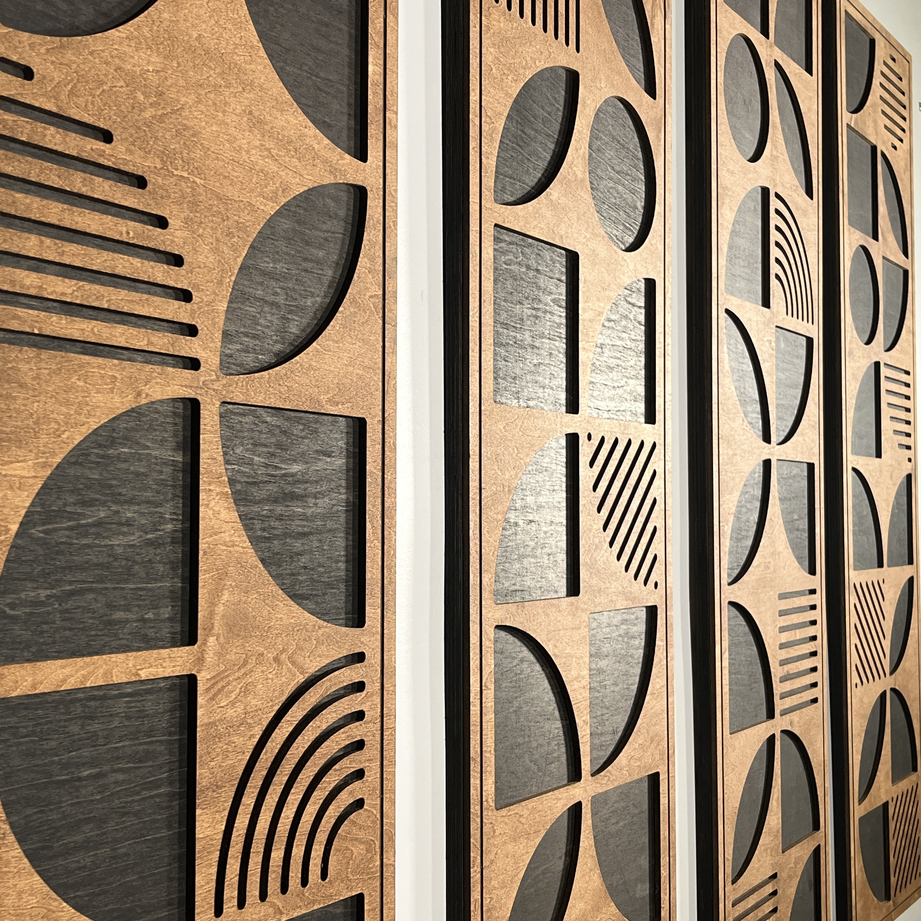 Geometric Shapes Wood Wall Art (Set of 4, 42.5" x 12" per panel) - Form11Studio