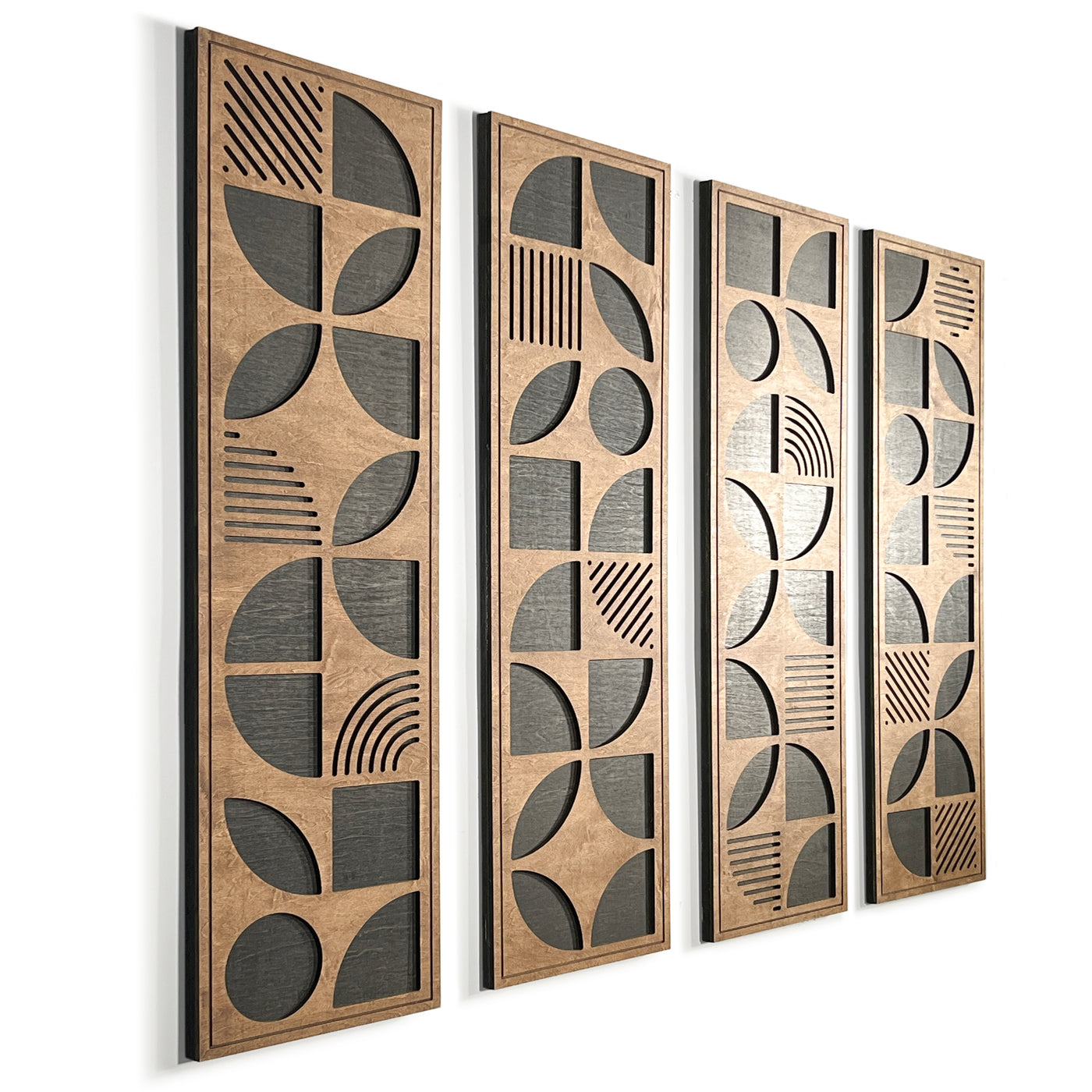 Geometric Shapes Wood Wall Art (Set of 4, 42.5" x 12" per panel) - Form11Studio