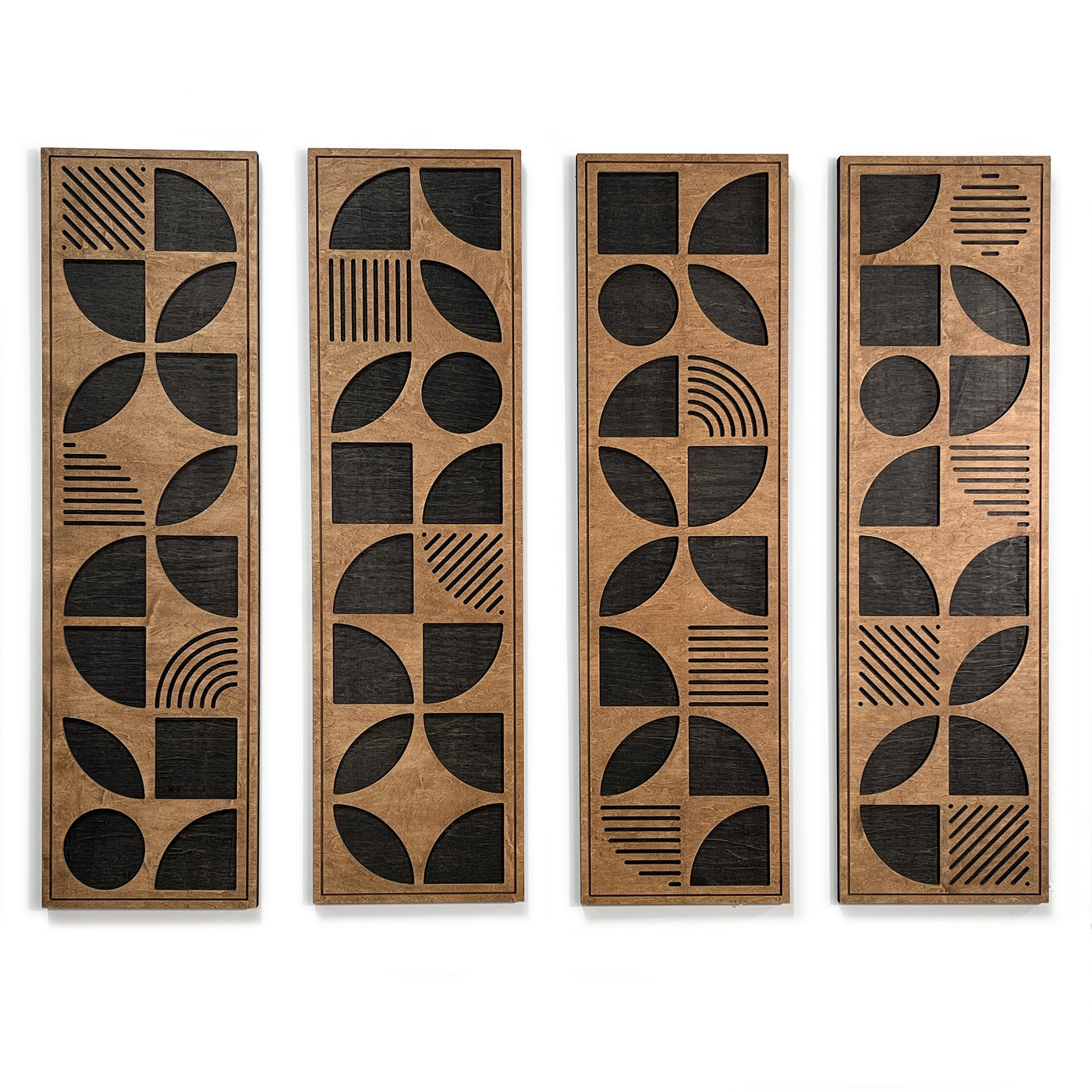 Geometric Shapes Wood Wall Art (Set of 4, 42.5" x 12" per panel) - Form11Studio