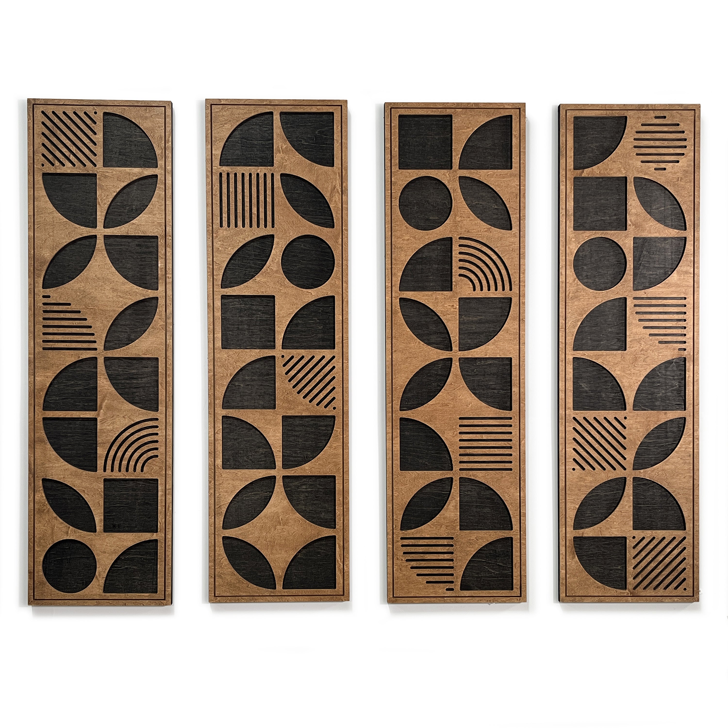 Geometric Shapes Wood Wall Art (Set of 4, 42.5" x 12" per panel) - Form11Studio