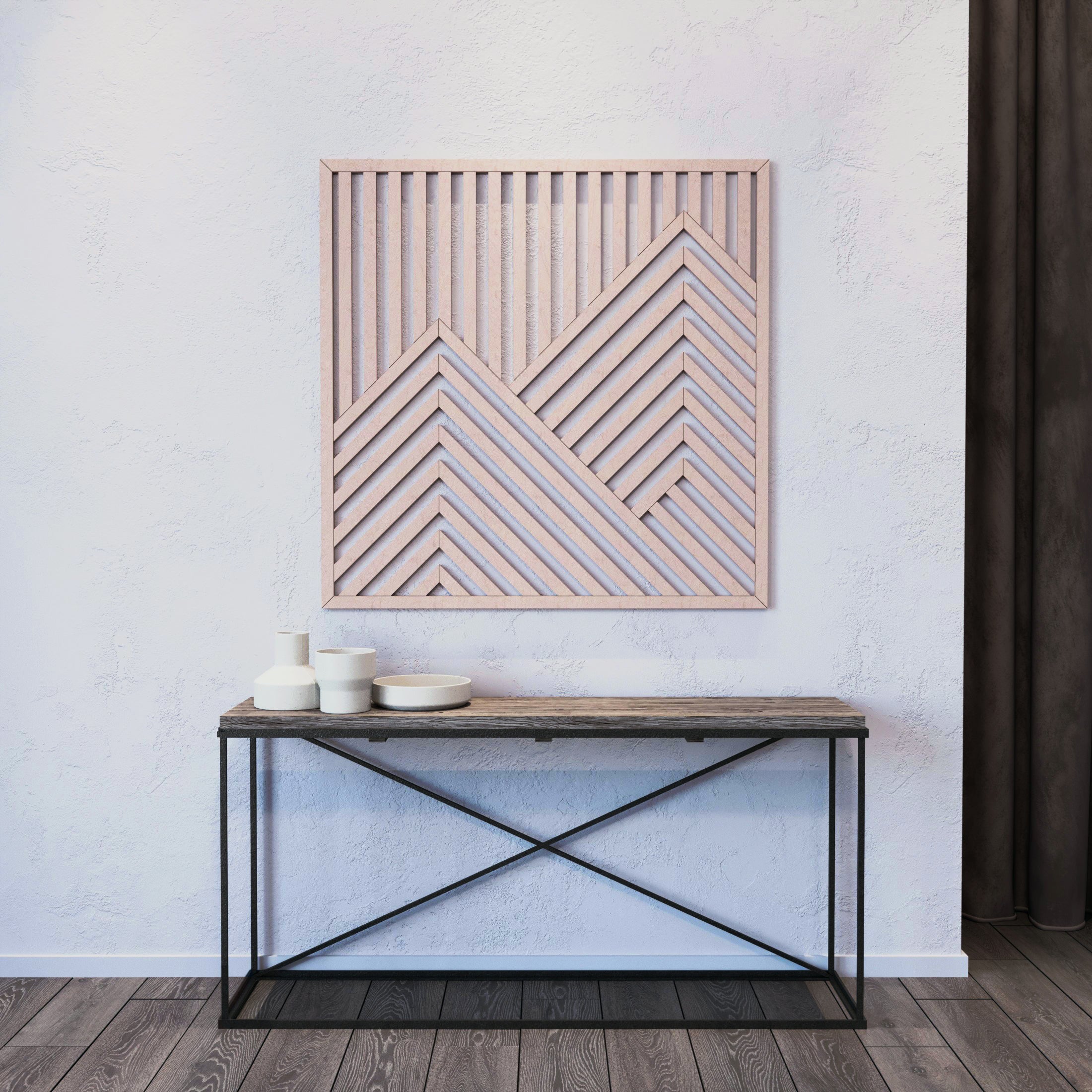 Maple Mountain Design Wood Wall Art – Modern Geometric Wall Hanging with Abstract Mountain Range for Home, Office & Living Room Decor