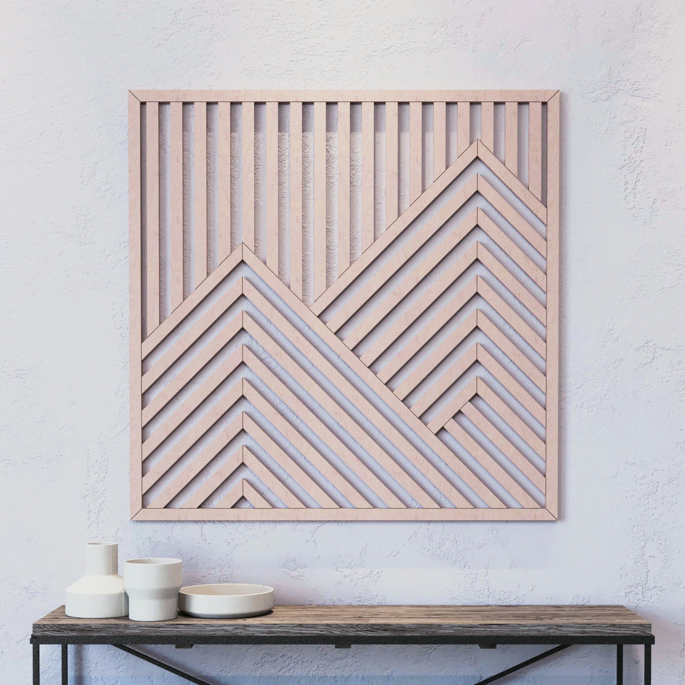 Maple Mountain Design Wood Wall Art – Modern Geometric Wall Hanging with Abstract Mountain Range for Home, Office & Living Room Decor