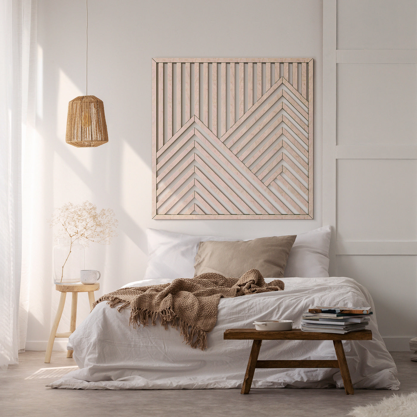 Maple Mountain Design Wood Wall Art – Modern Geometric Wall Hanging with Abstract Mountain Range for Home, Office & Living Room Decor