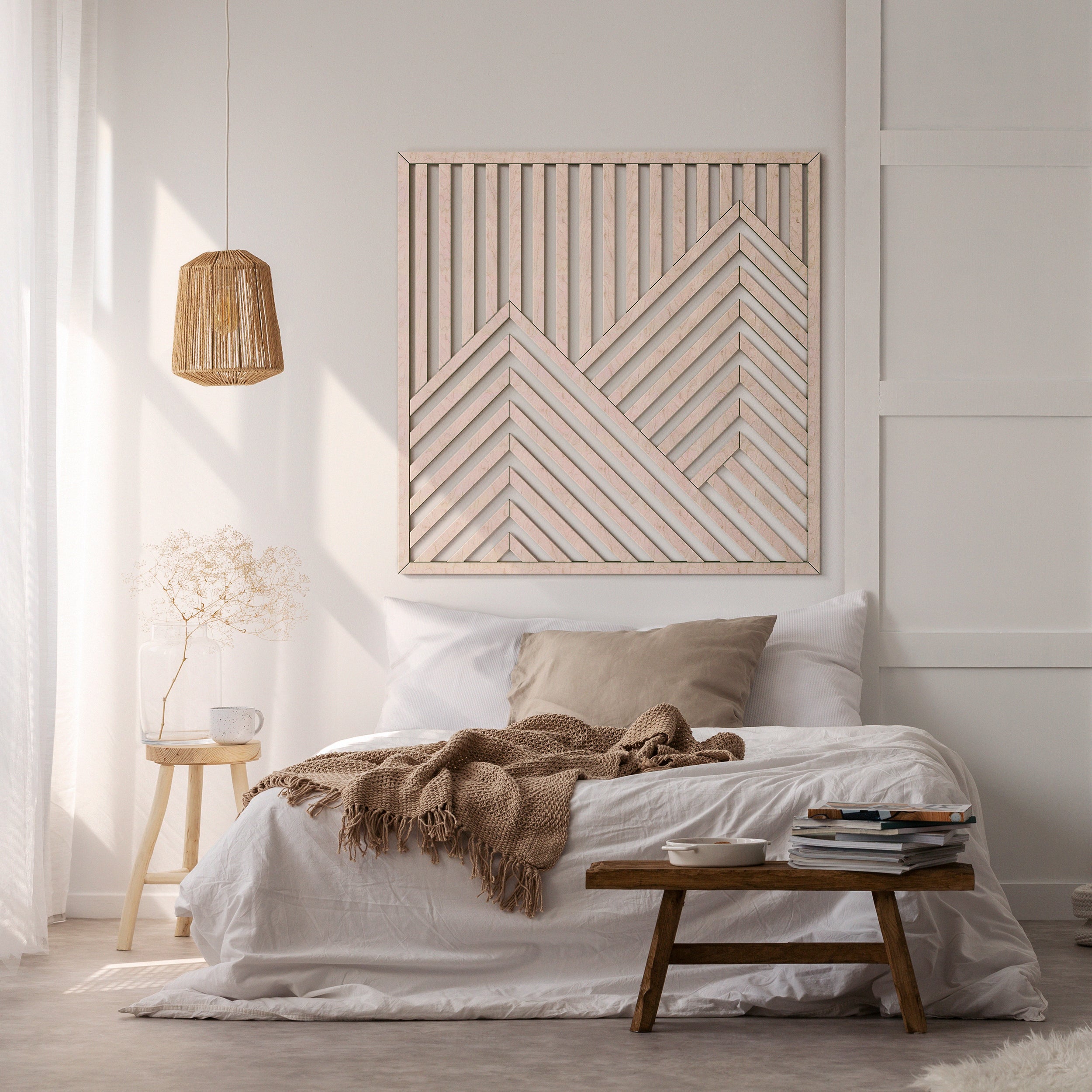 Maple Mountain Design Wood Wall Art – Modern Geometric Wall Hanging with Abstract Mountain Range for Home, Office & Living Room Decor