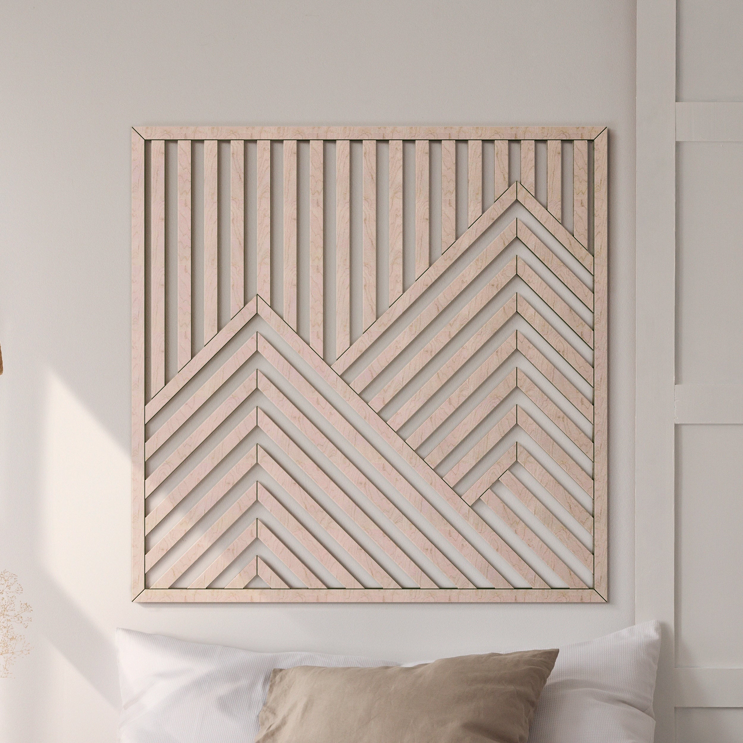 Maple Mountain Design Wood Wall Art – Modern Geometric Wall Hanging with Abstract Mountain Range for Home, Office & Living Room Decor