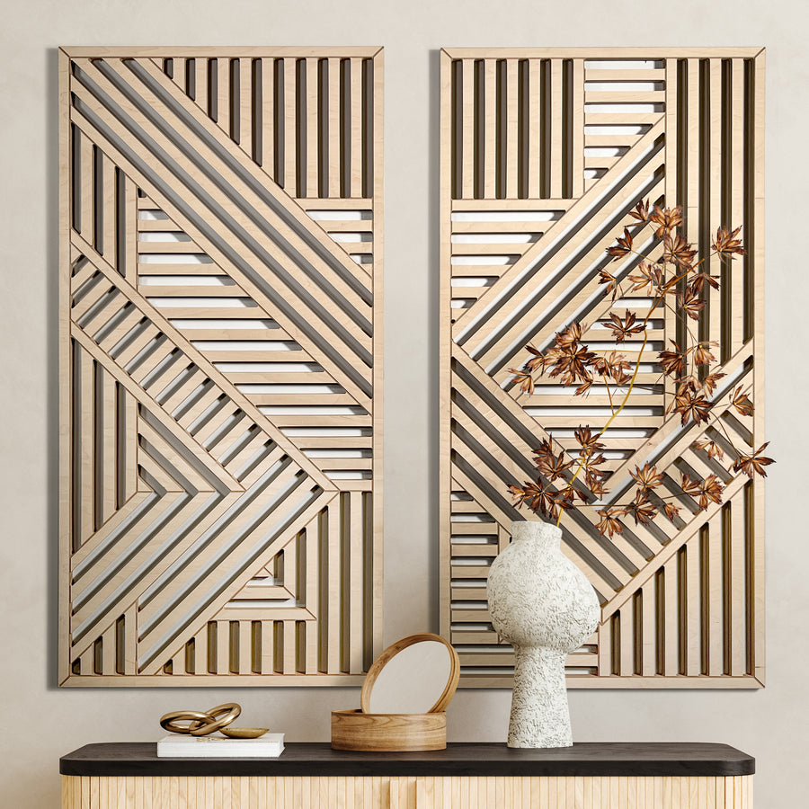 Geometric Cutouts Wood Wall Art (Set of 2, 44" x 22" per panel)) - Form11Studio