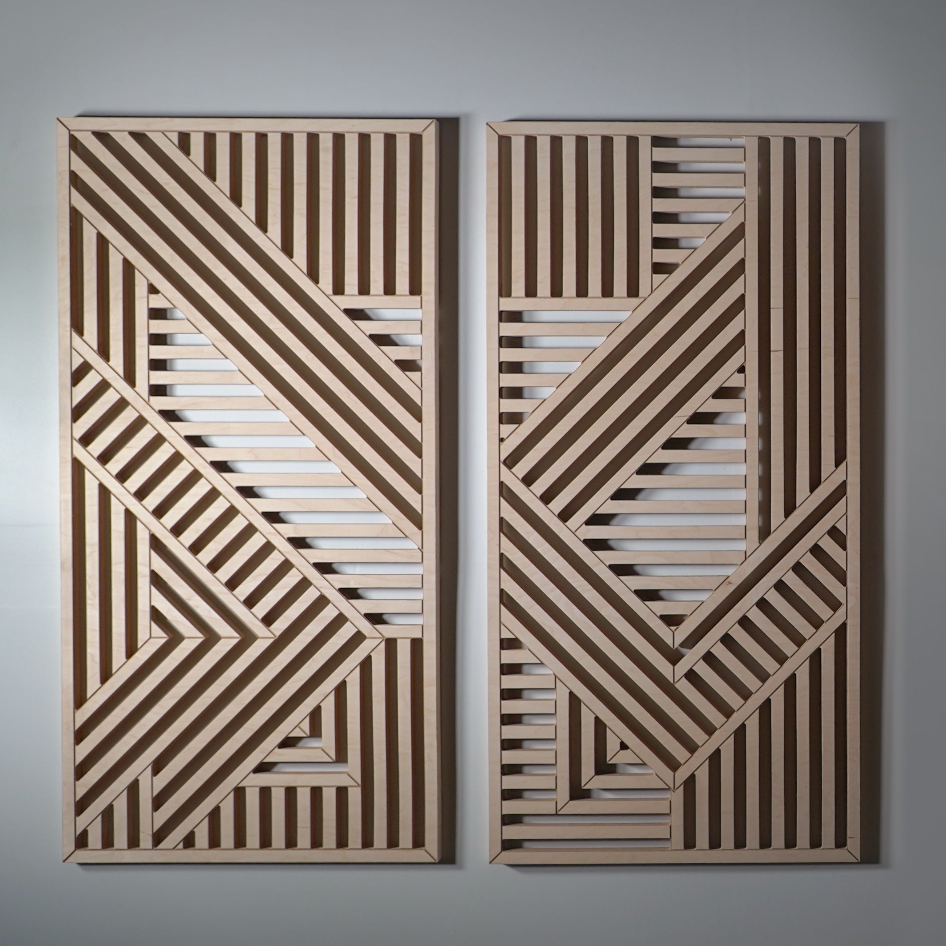 Geometric Cutouts Wood Wall Art (Set of 2, 44" x 22" per panel)) - Form11Studio