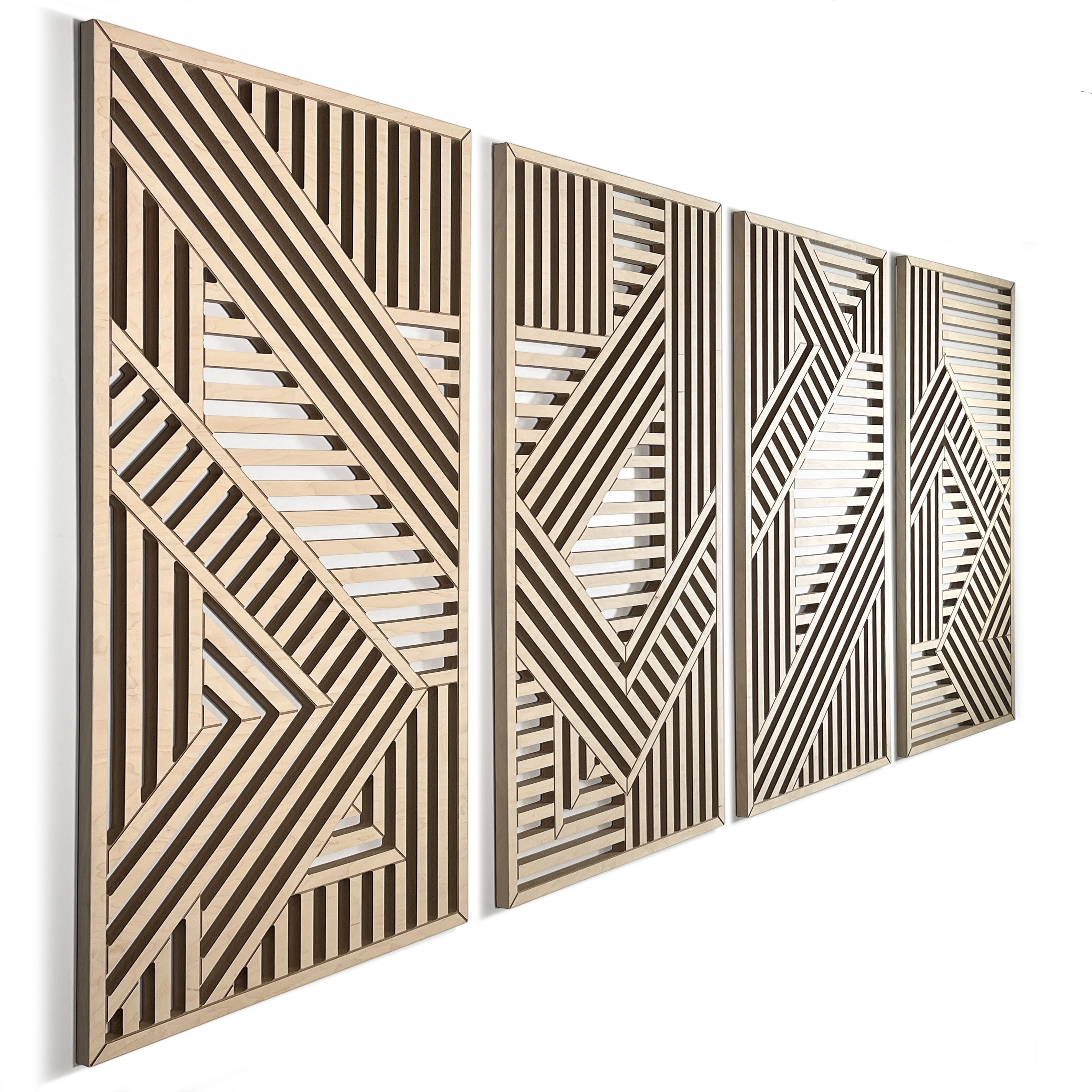 Geometric Cutouts Wood Wall Art (Set of 4, 44" x 22" per panel)) - Form11Studio