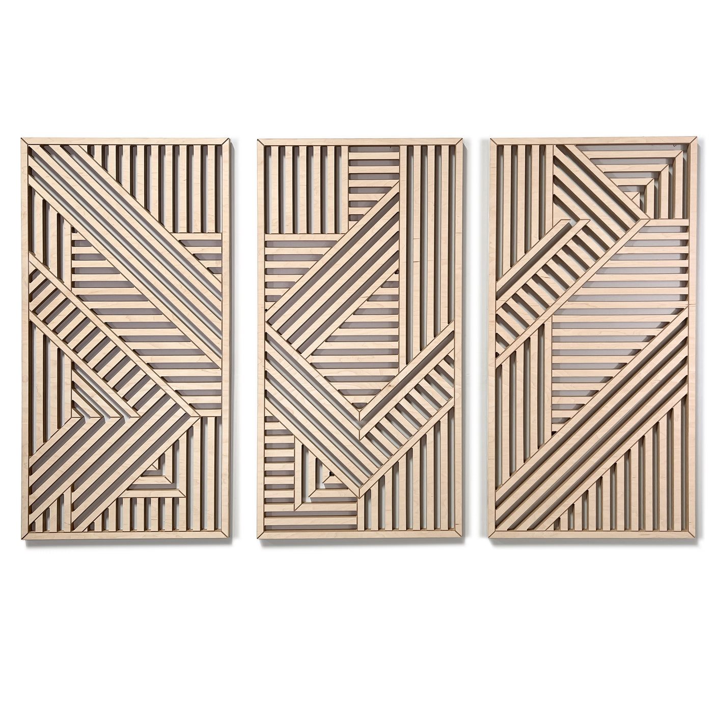 Geometric Cutouts Wood Wall Art (Set of 3, 44" x 22" per panel)) - Form11Studio