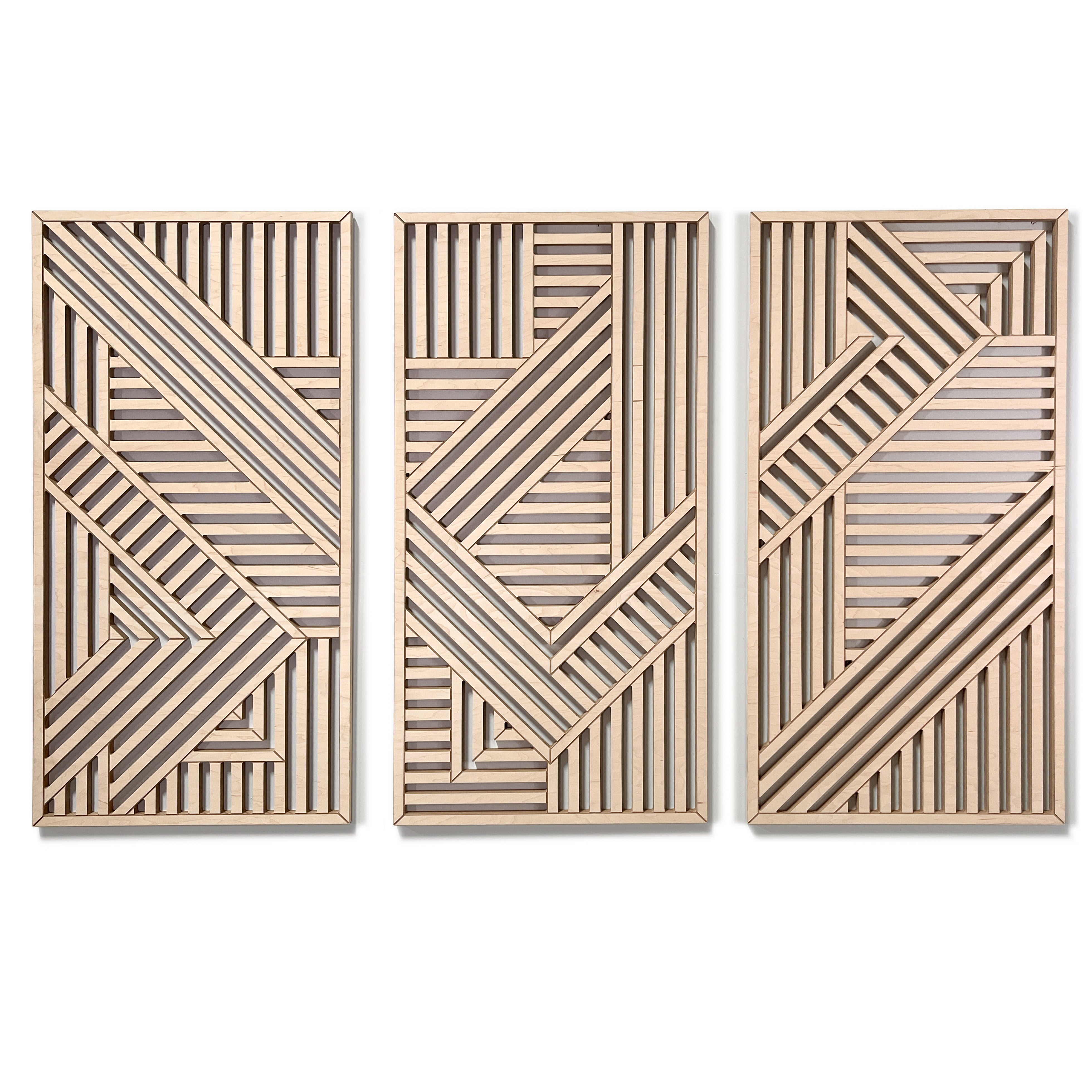 Geometric Cutouts Wood Wall Art (Set of 3, 44" x 22" per panel)) - Form11Studio