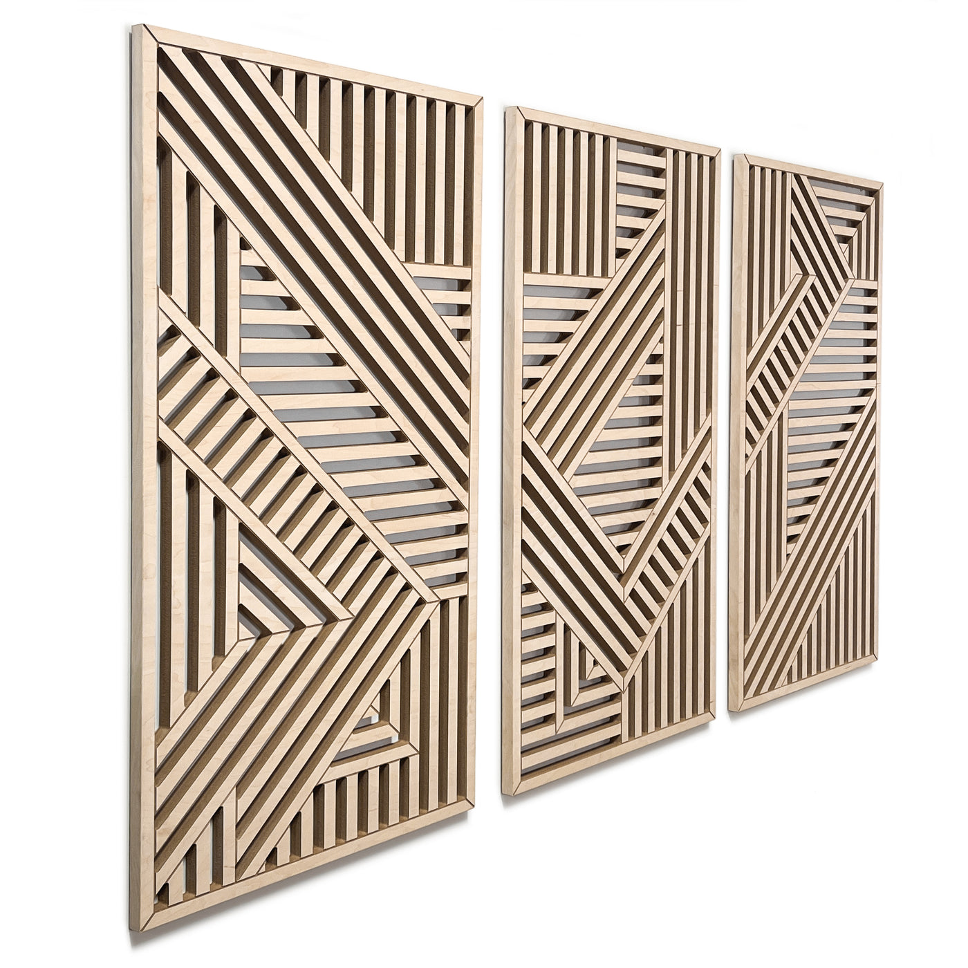 Geometric Cutouts Wood Wall Art (Set of 3, 44" x 22" per panel)) - Form11Studio