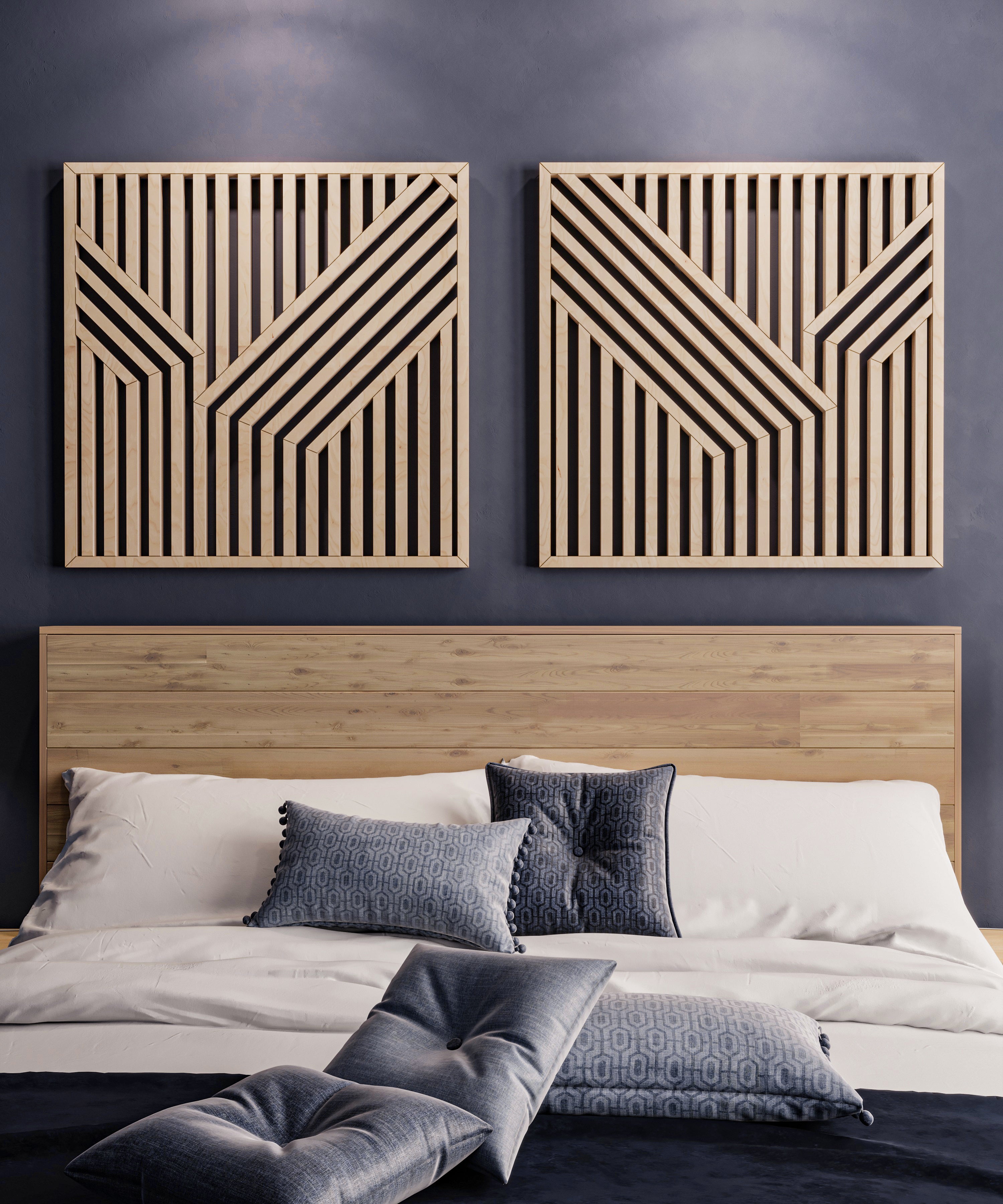 Rustic Maple Wood Wall Art Set of 2 – Geometric Abstract Decorative Panels & Wall Hangings for Contemporary Home, Office & Living Room Decor