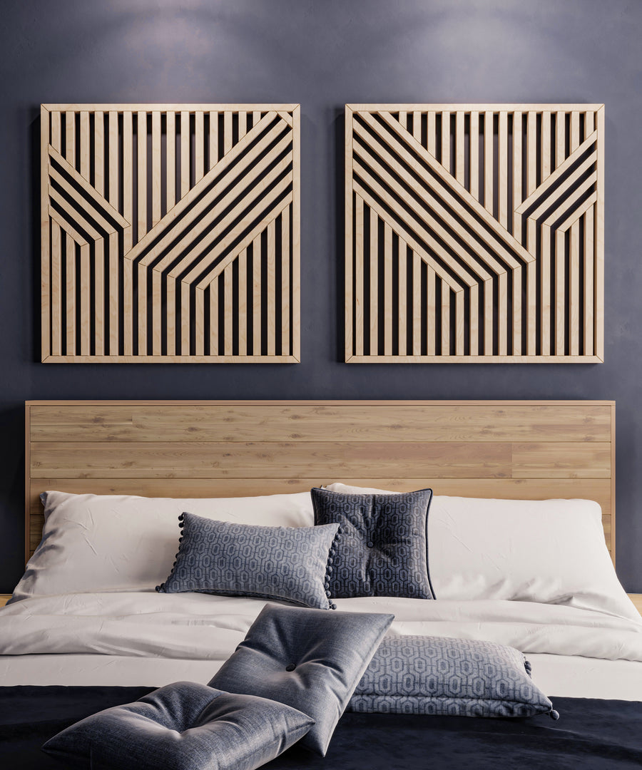 Rustic Maple Wood Wall Art Set of 2 – Geometric Abstract Decorative Panels & Wall Hangings for Contemporary Home, Office & Living Room Decor