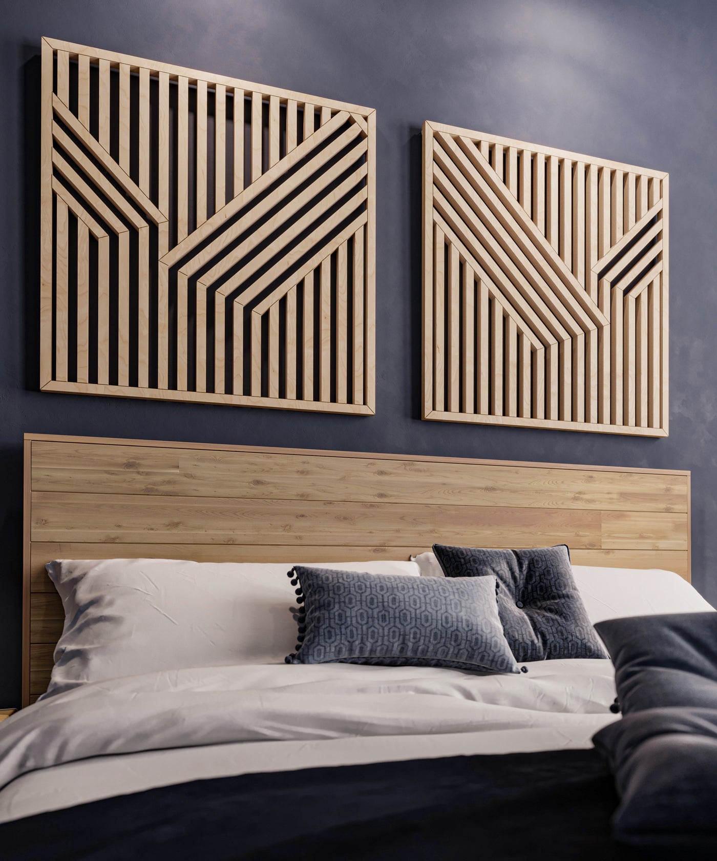 Rustic Maple Wood Wall Art Set of 2 – Geometric Abstract Decorative Panels & Wall Hangings for Contemporary Home, Office & Living Room Decor