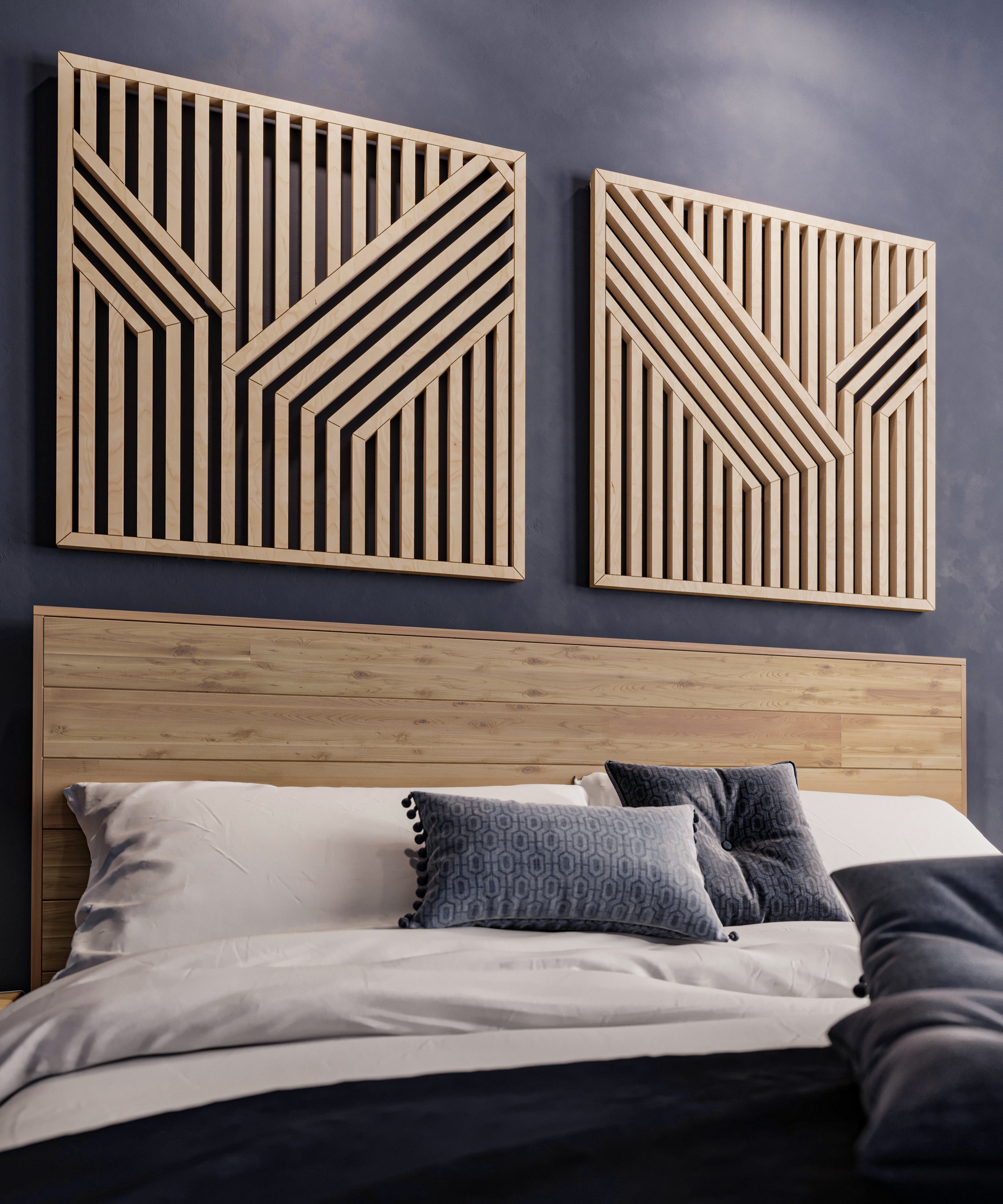 Rustic Maple Wood Wall Art Set of 2 – Geometric Abstract Decorative Panels & Wall Hangings for Contemporary Home, Office & Living Room Decor