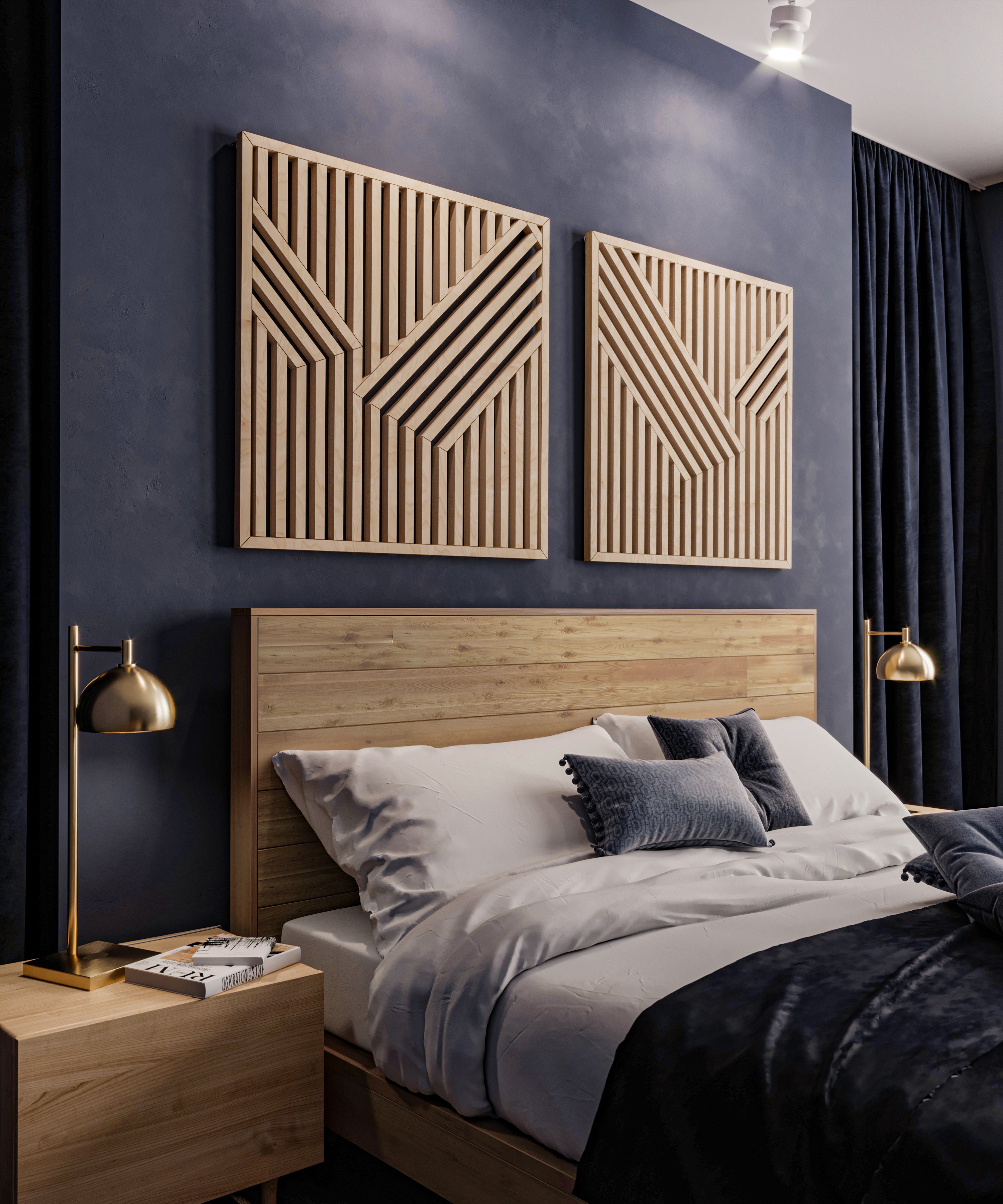 Rustic Maple Wood Wall Art Set of 2 – Geometric Abstract Decorative Panels & Wall Hangings for Contemporary Home, Office & Living Room Decor
