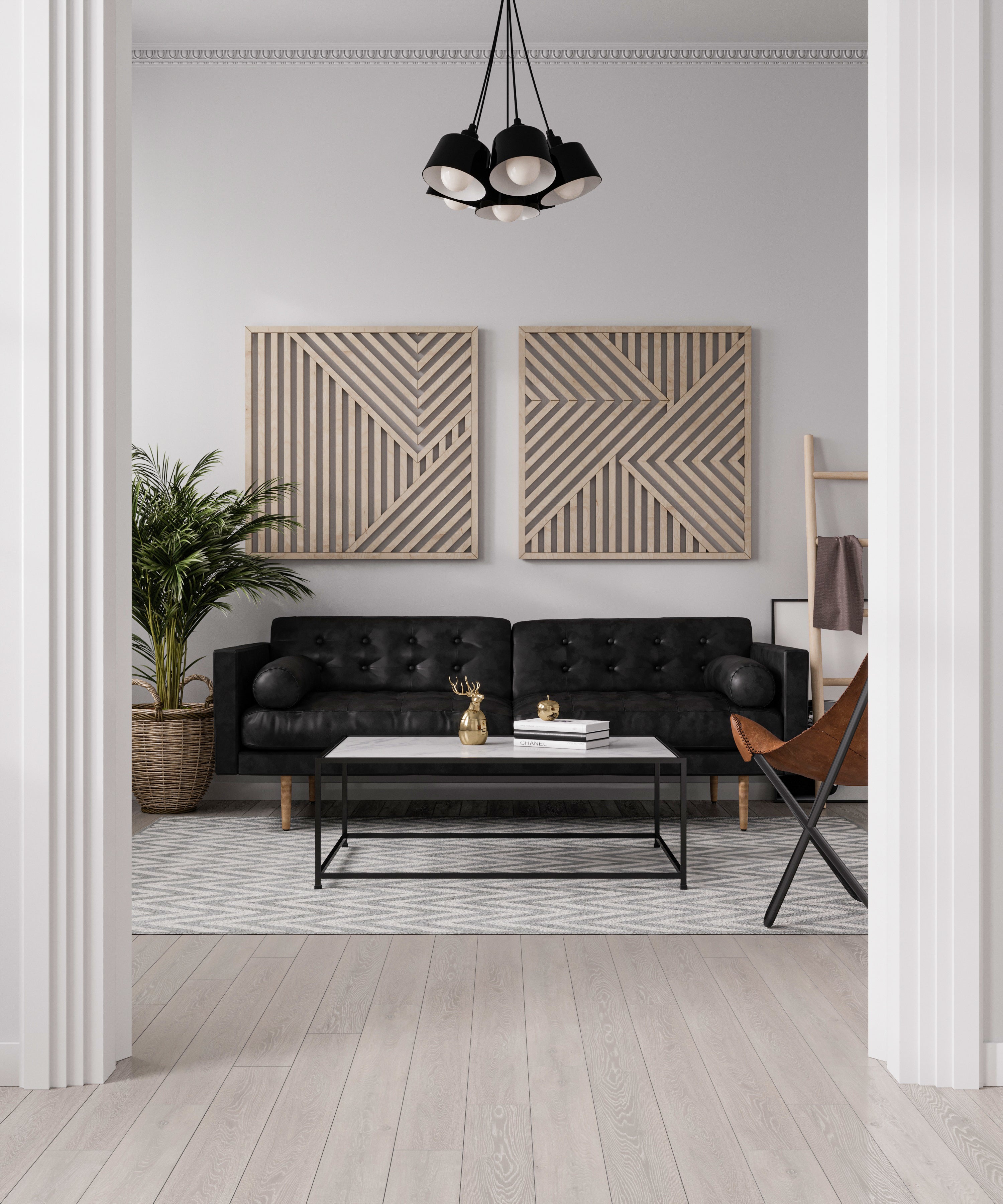 Maple Wood Wall Art Set of 2 – Geometric Abstract Decorative Panels & Wall Hangings for Home, Office & Living Room, Stylish Modern Rustic Decor