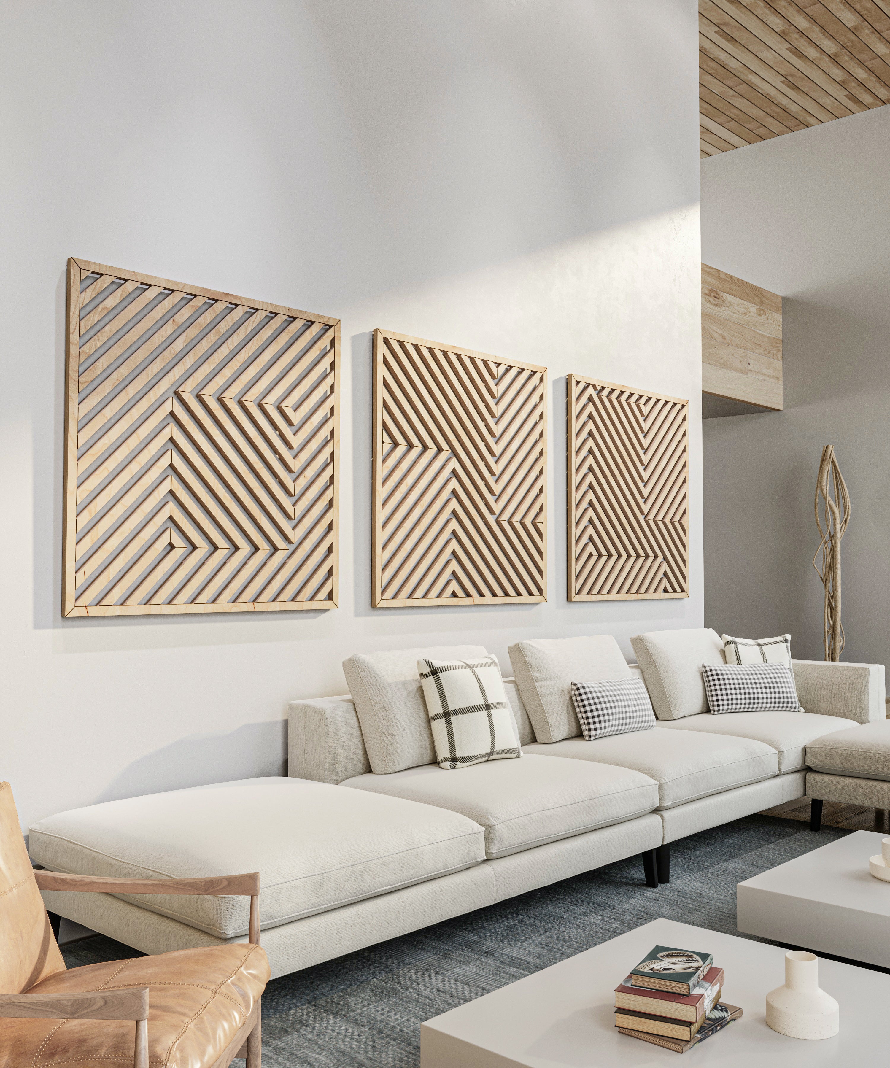 Modern Geometric Wood Wall Art (Set of 3) - Form11Studio