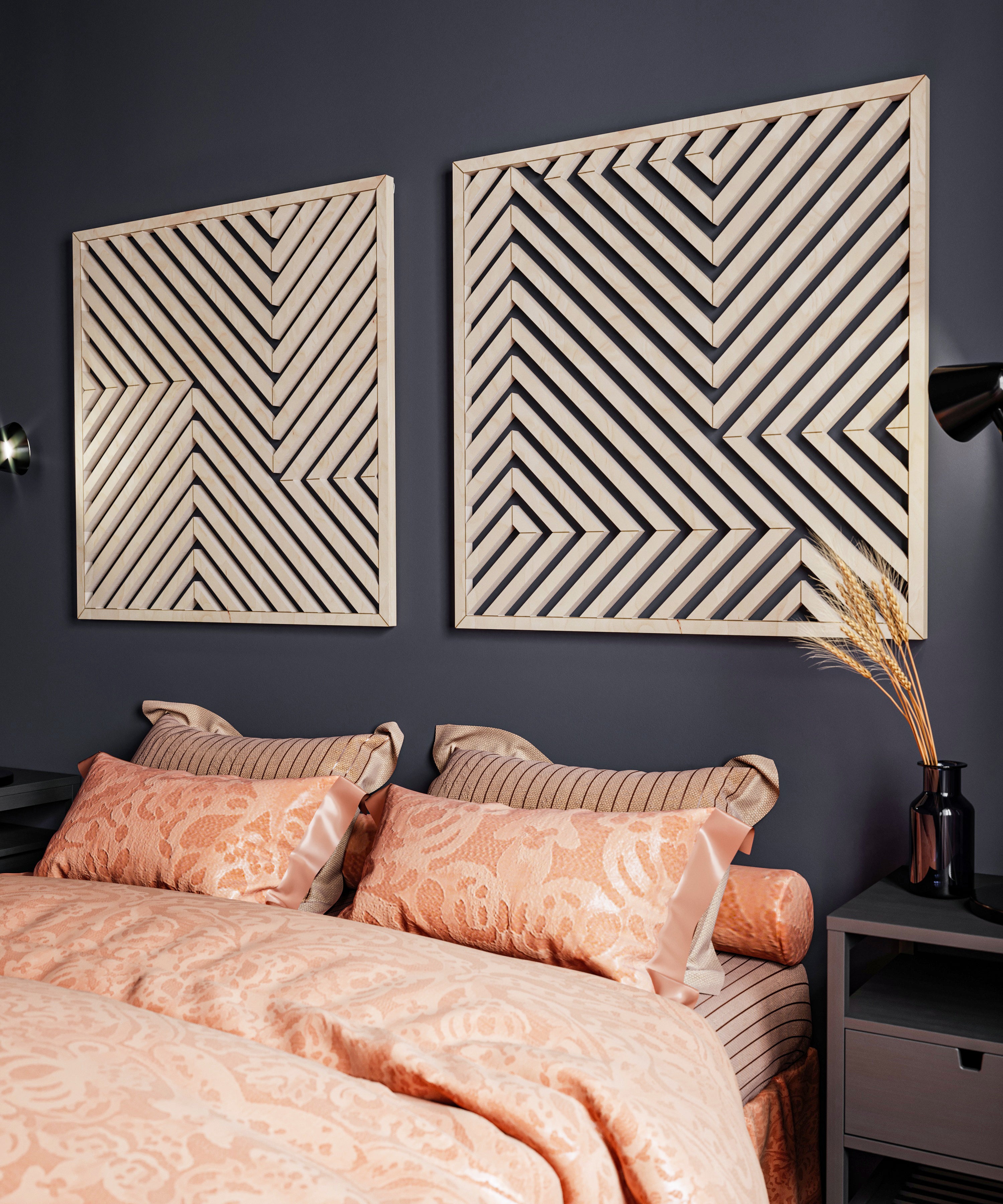 Maple Wood Wall Art Set of 2 – Contemporary Geometric & Abstract Decorative Panels for Rustic or Modern Interiors, Versatile Home & Office Decor