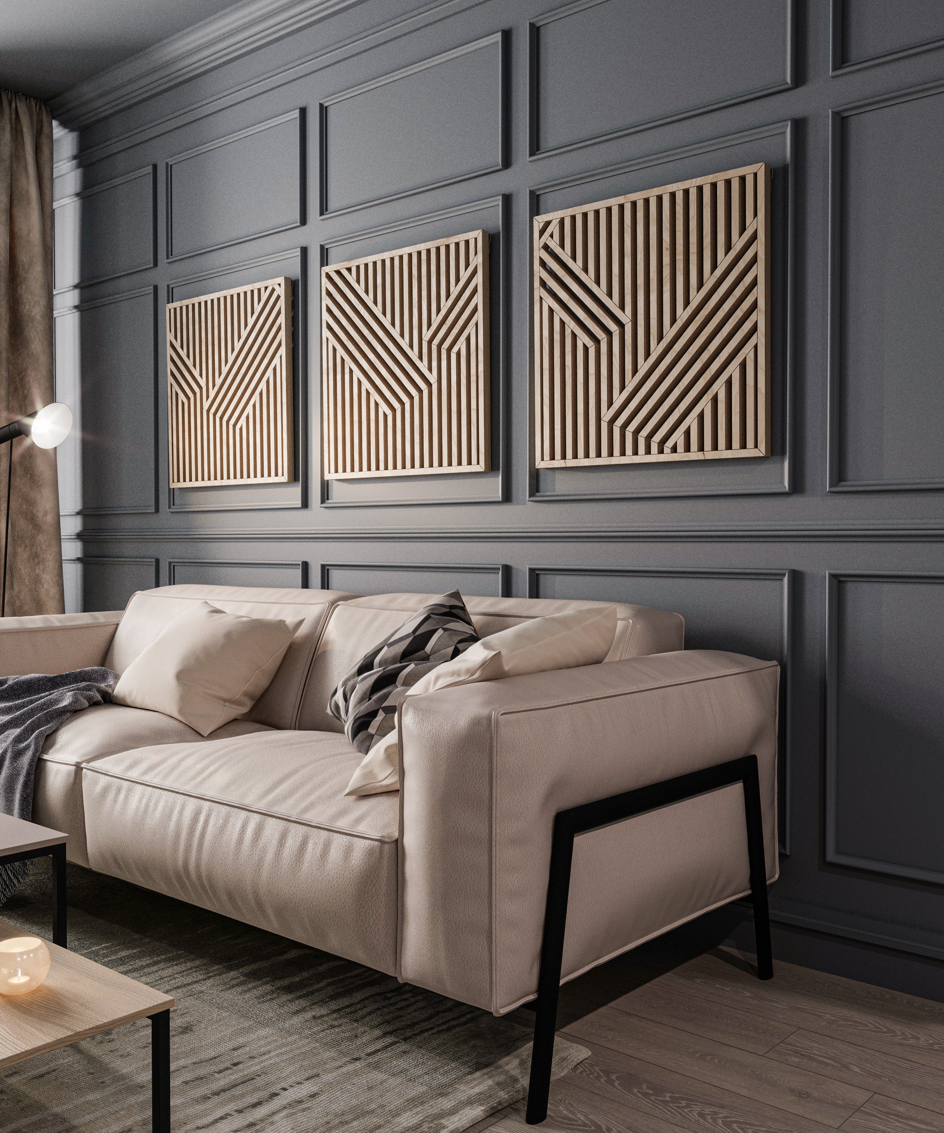 Maple Wood Wall Art Set of 3 – Modern Geometric & Abstract Decorative Panels, Accent Art for Home, Office, Living Room