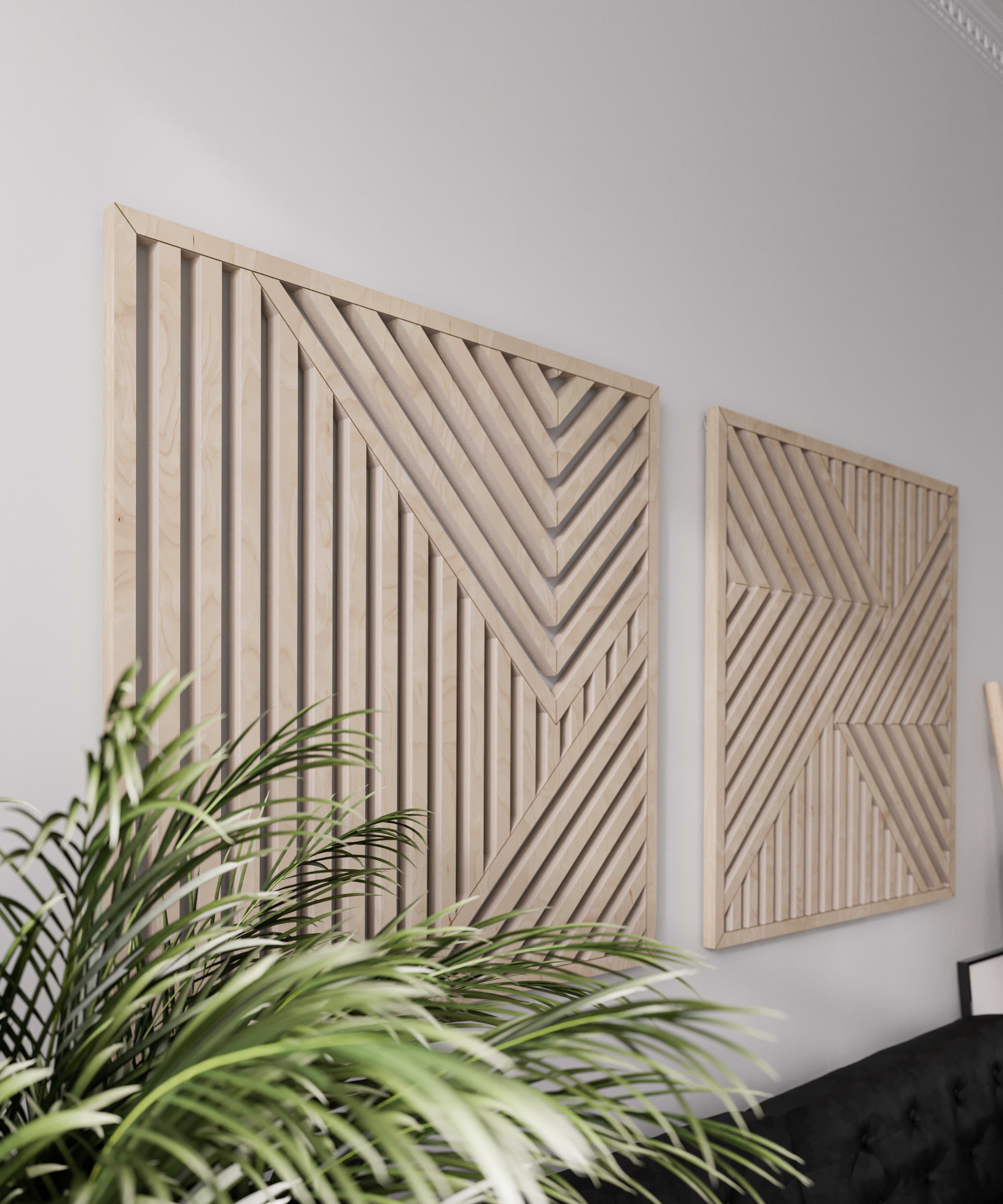 Maple Wood Wall Art Set of 2 – Geometric Abstract Decorative Panels & Wall Hangings for Home, Office & Living Room, Stylish Modern Rustic Decor