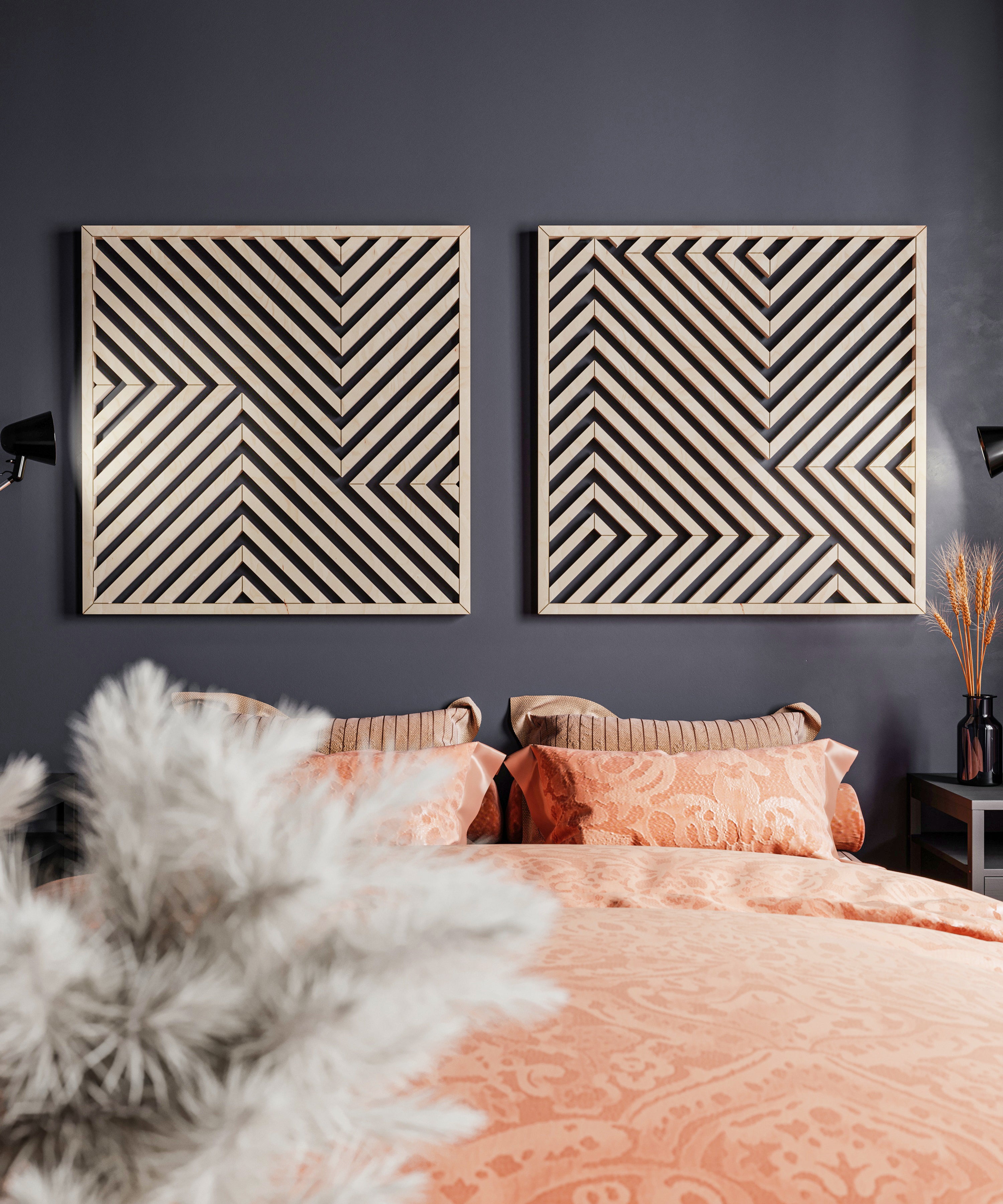 Maple Wood Wall Art Set of 2 – Contemporary Geometric & Abstract Decorative Panels for Rustic or Modern Interiors, Versatile Home & Office Decor