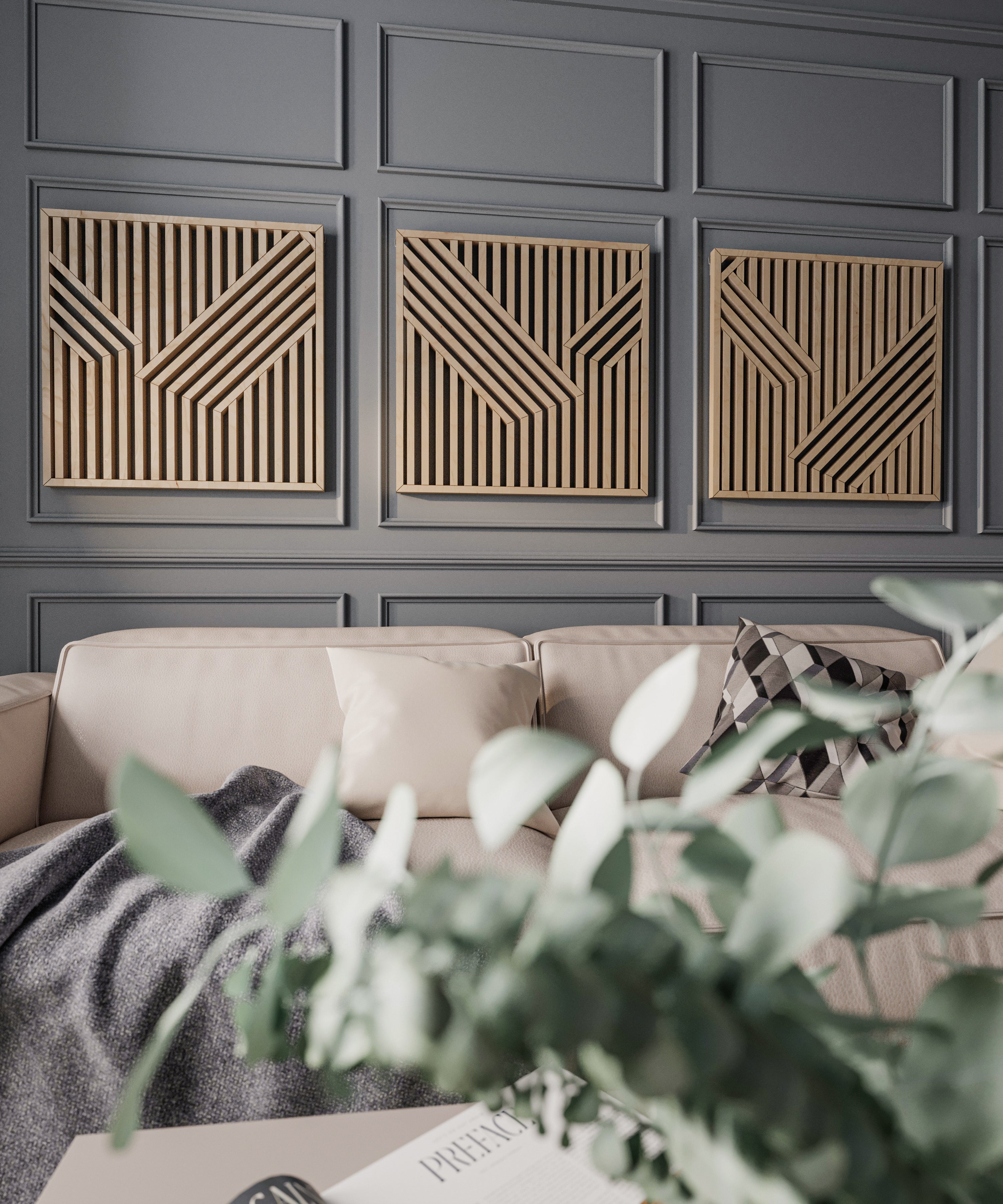 Maple Wood Wall Art Set of 3 – Modern Geometric & Abstract Decorative Panels, Accent Art for Home, Office, Living Room