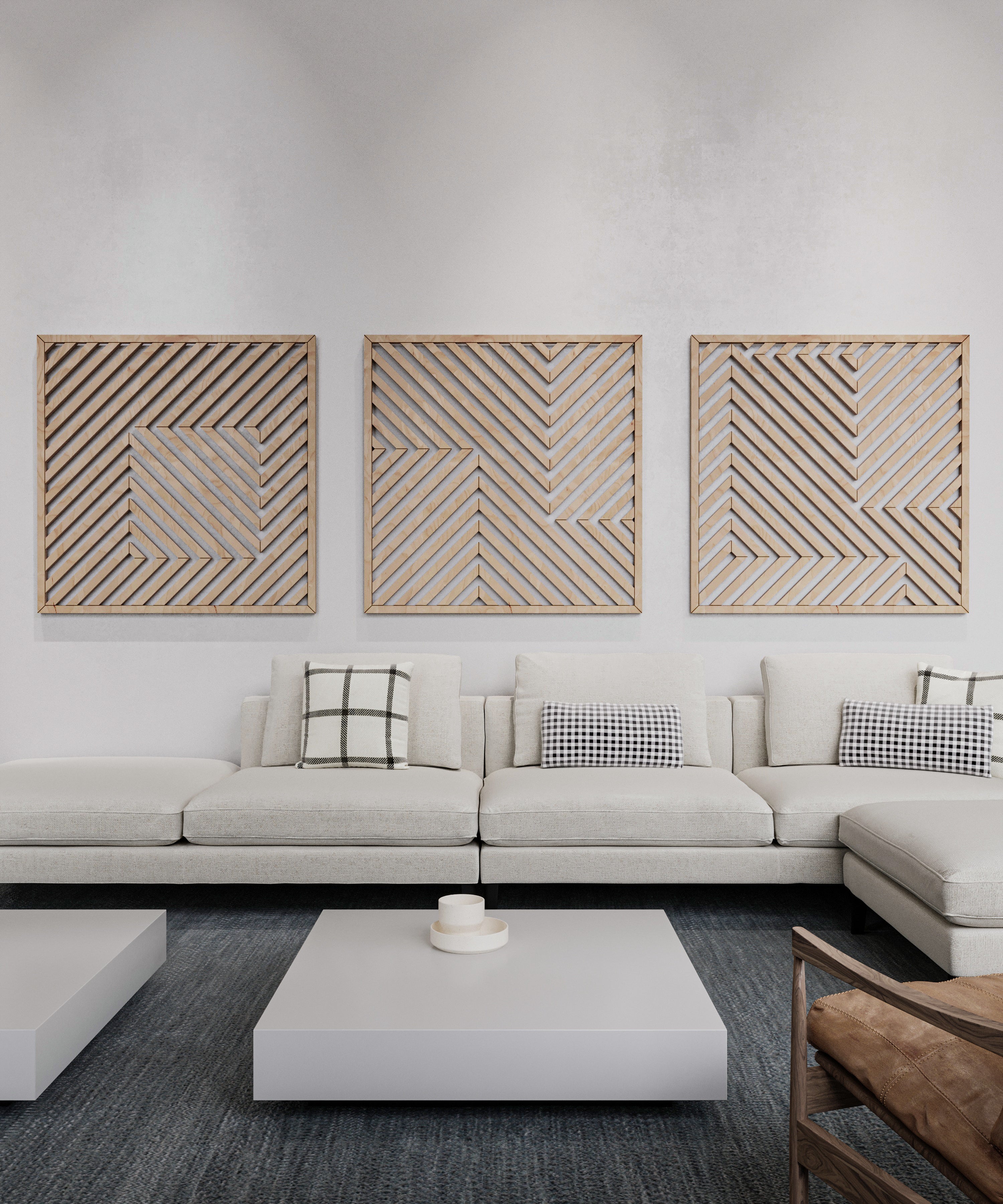 Modern Geometric Wood Wall Art (Set of 3) - Form11Studio