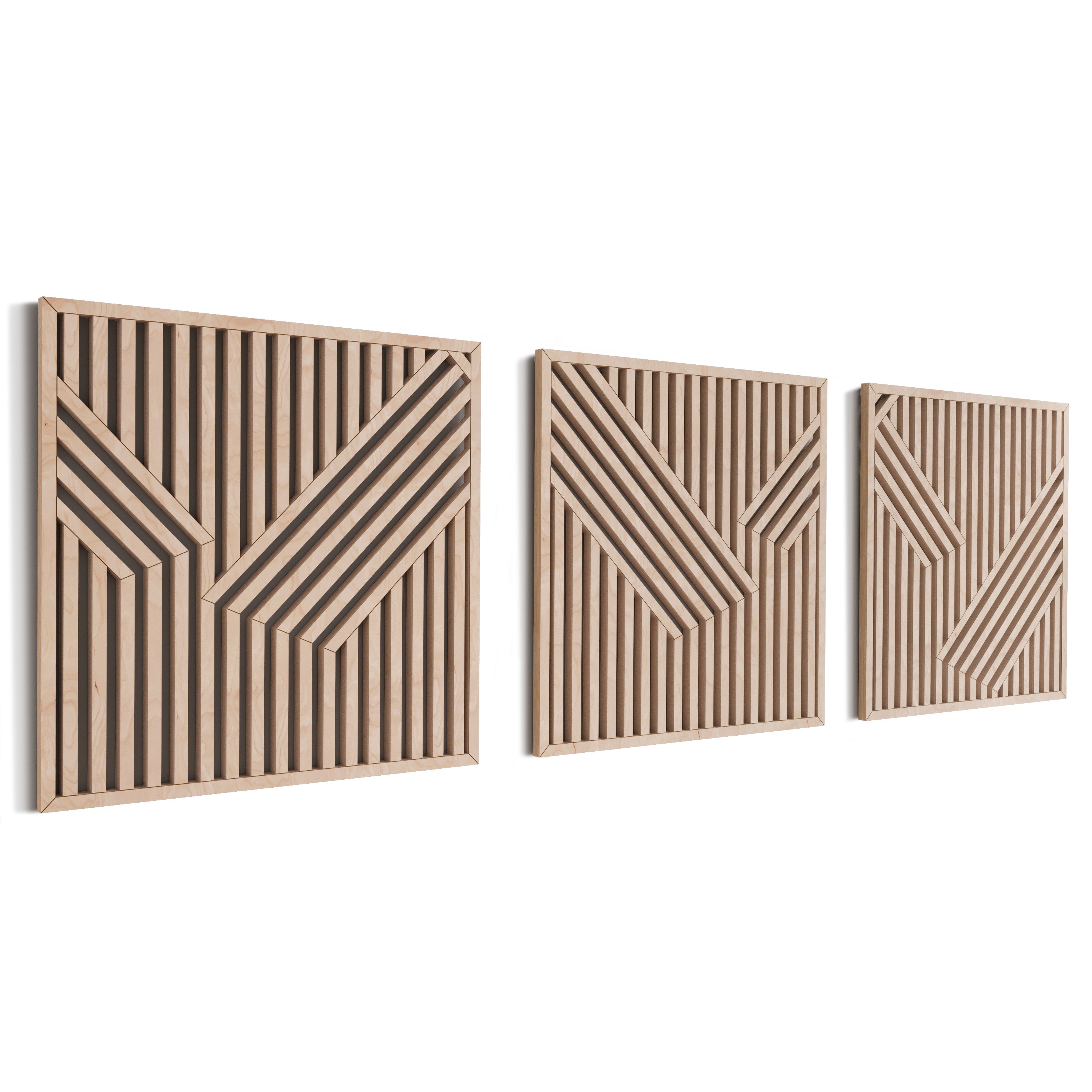 Maple Wood Wall Art Set of 3 – Modern Geometric & Abstract Decorative Panels, Accent Art for Home, Office, Living Room