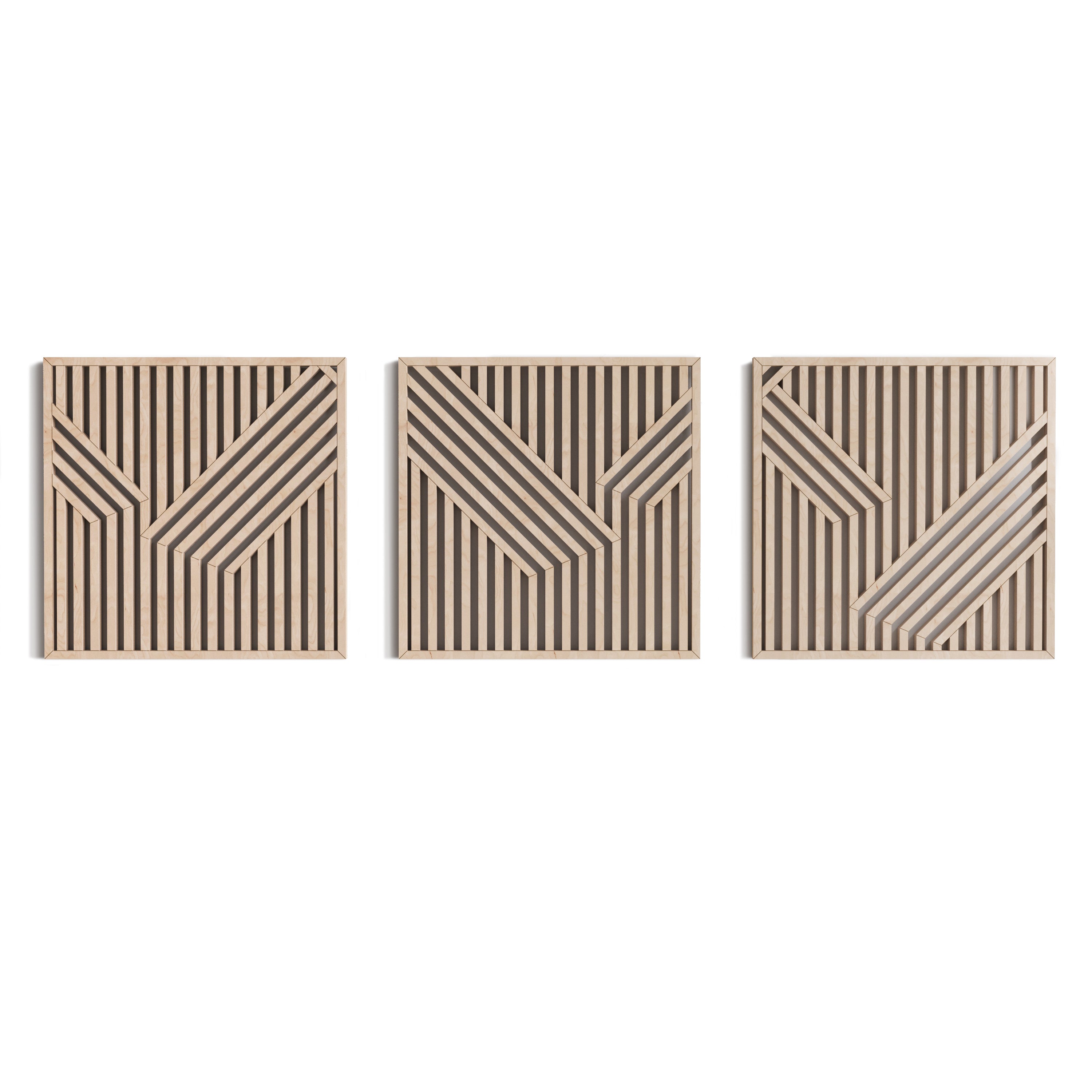 Maple Wood Wall Art Set of 3 – Modern Geometric & Abstract Decorative Panels, Accent Art for Home, Office, Living Room
