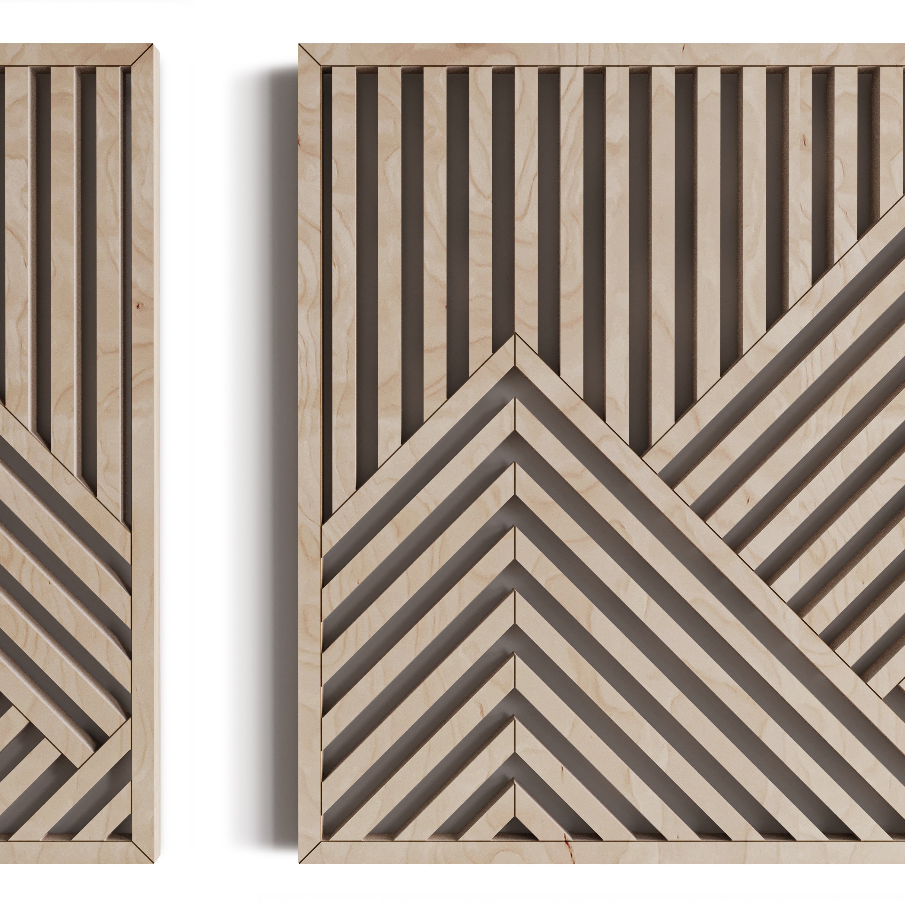 Geometric Maple Mountain Wall Art Set of 3 – Abstract Wooden Panels for Modern & Rustic Spaces, Ideal for Living Room or Office Decor